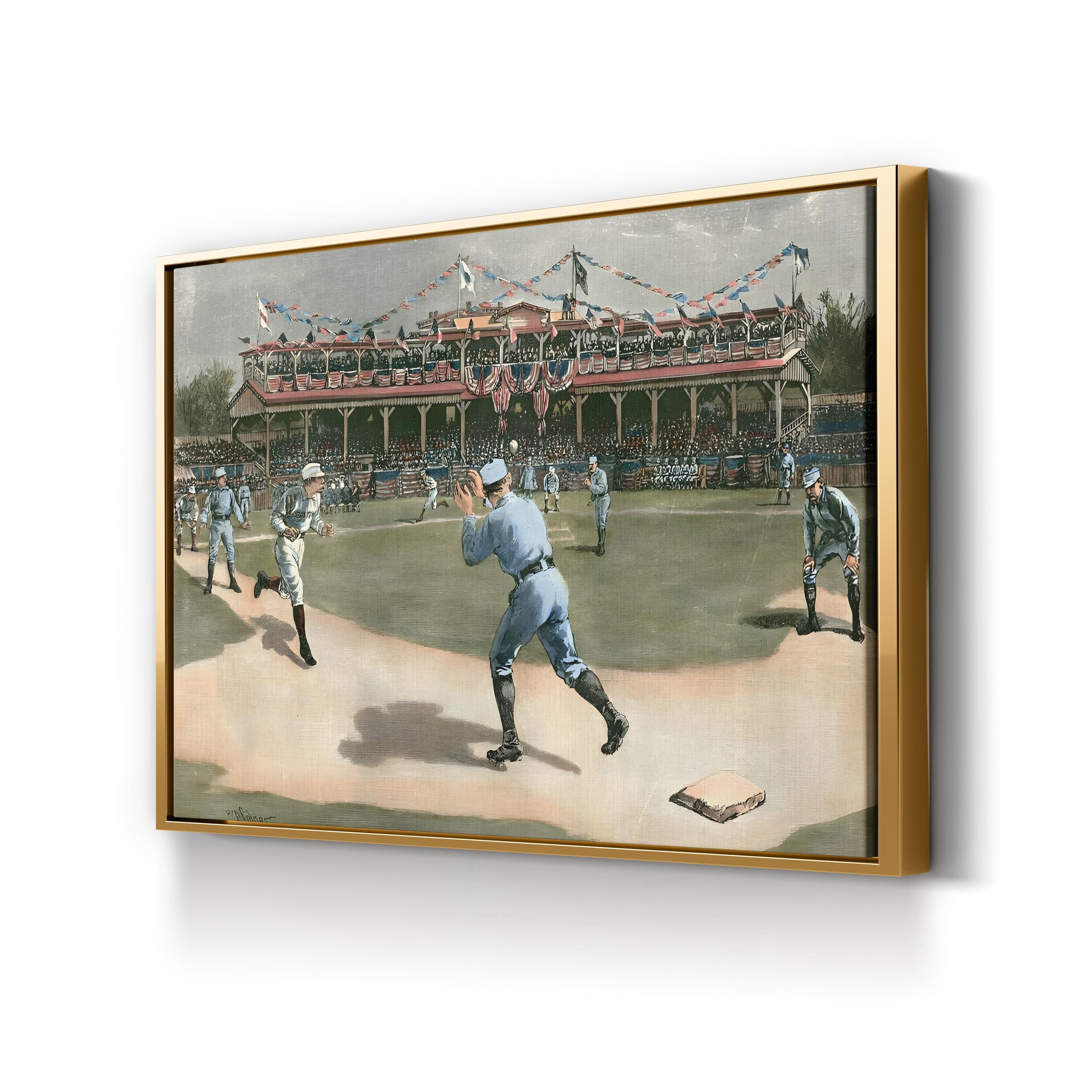 National League Baseball Game, 1886 canvas print in Gold frame