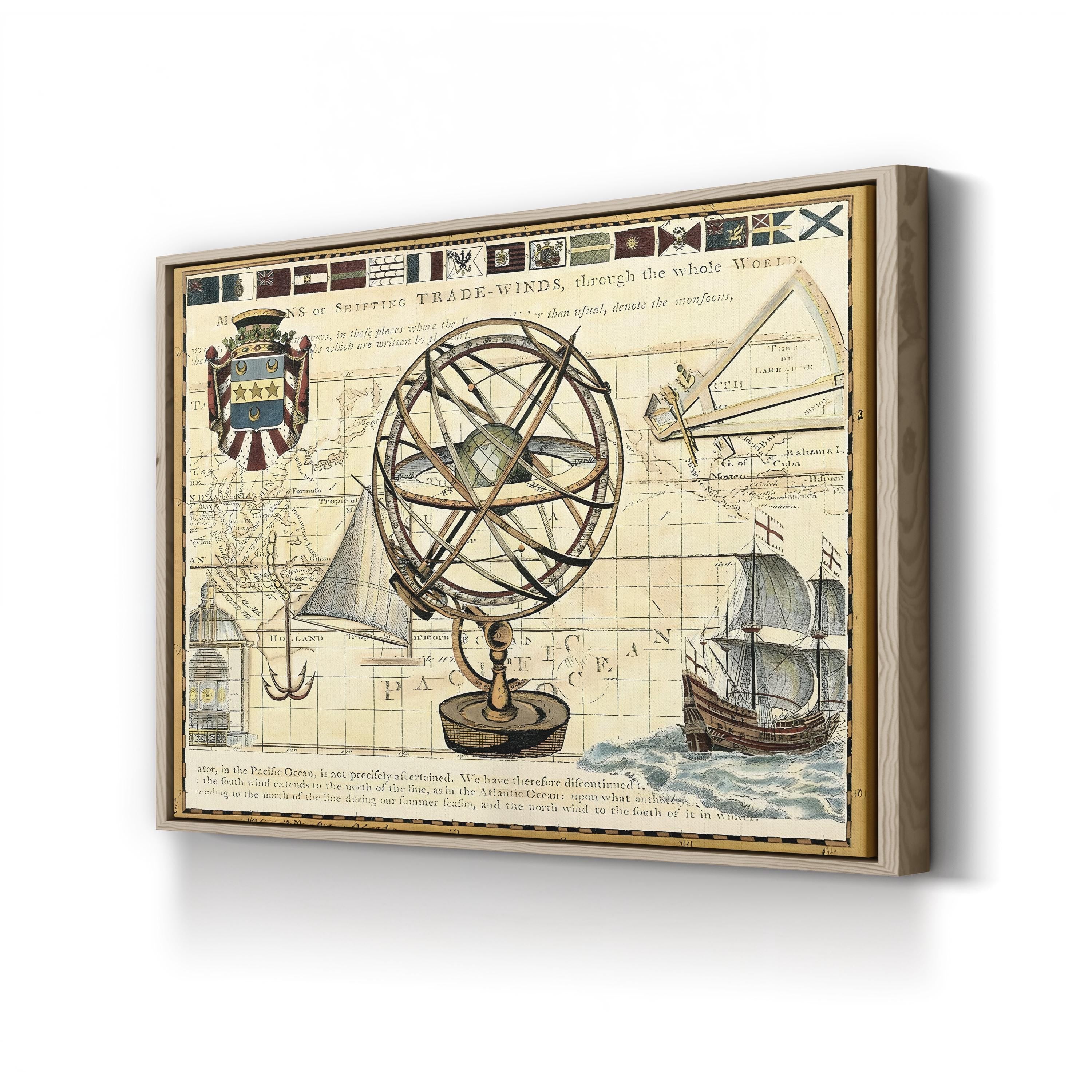Nautical World Map, 17th Century – Historical Map Wall Art | Vintage Maritime Canvas Print