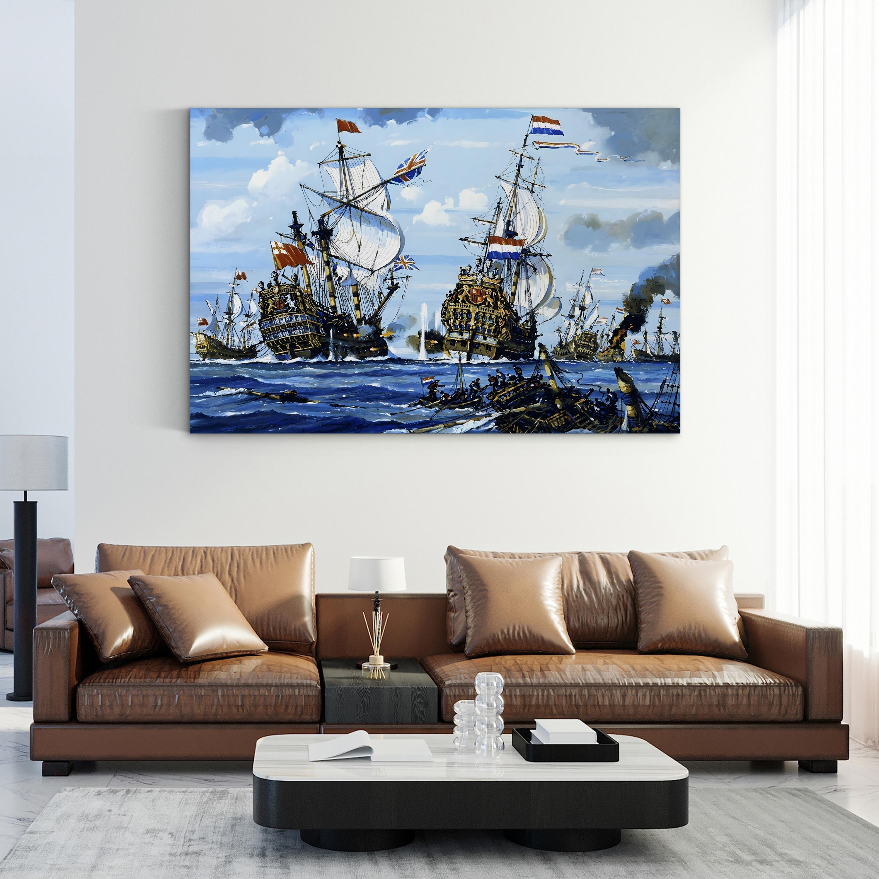 Naval Battle Wall Art | English School Historic Maritime Canvas Painting