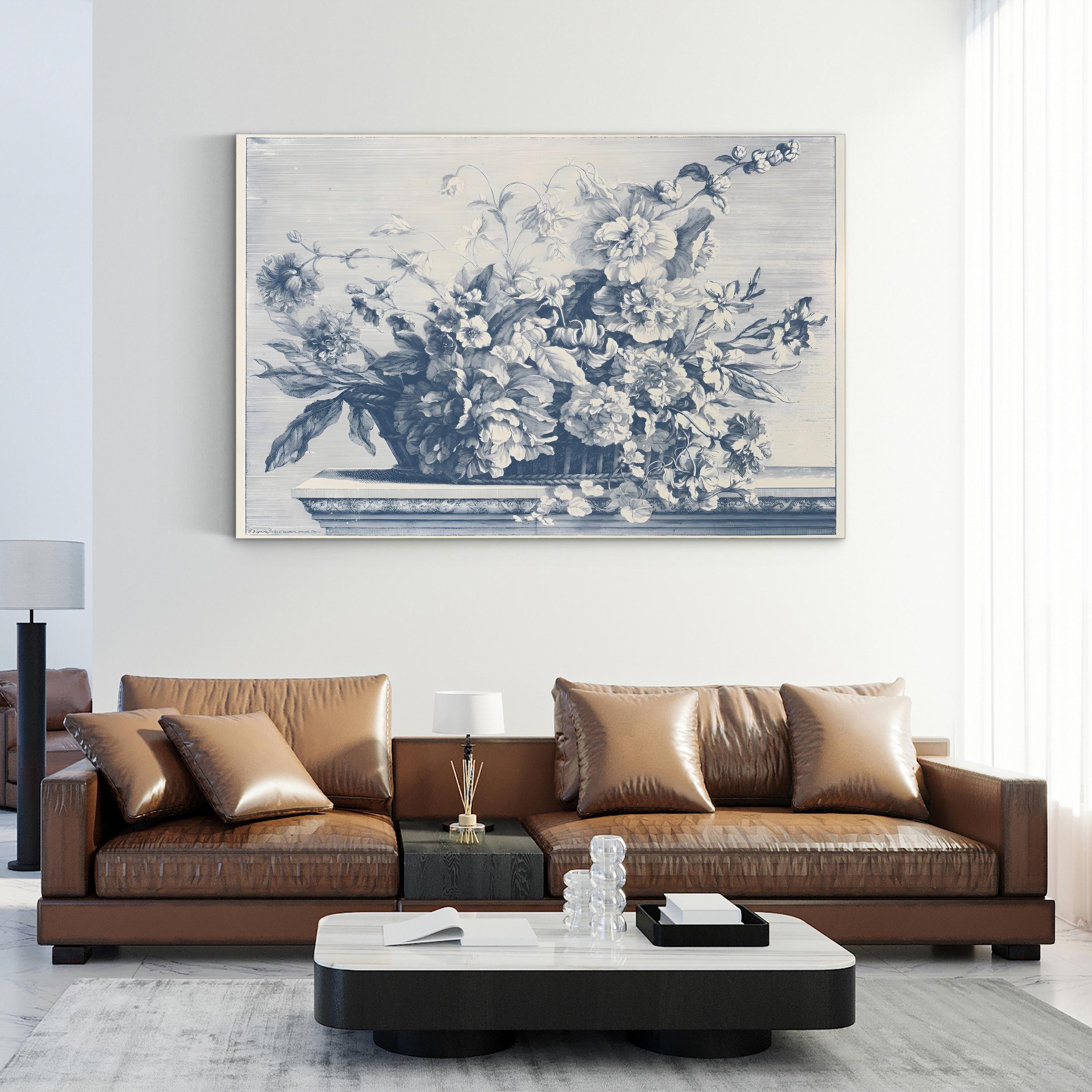 Navy Basket of Flowers II Wall Art by Giovanni Baptiste