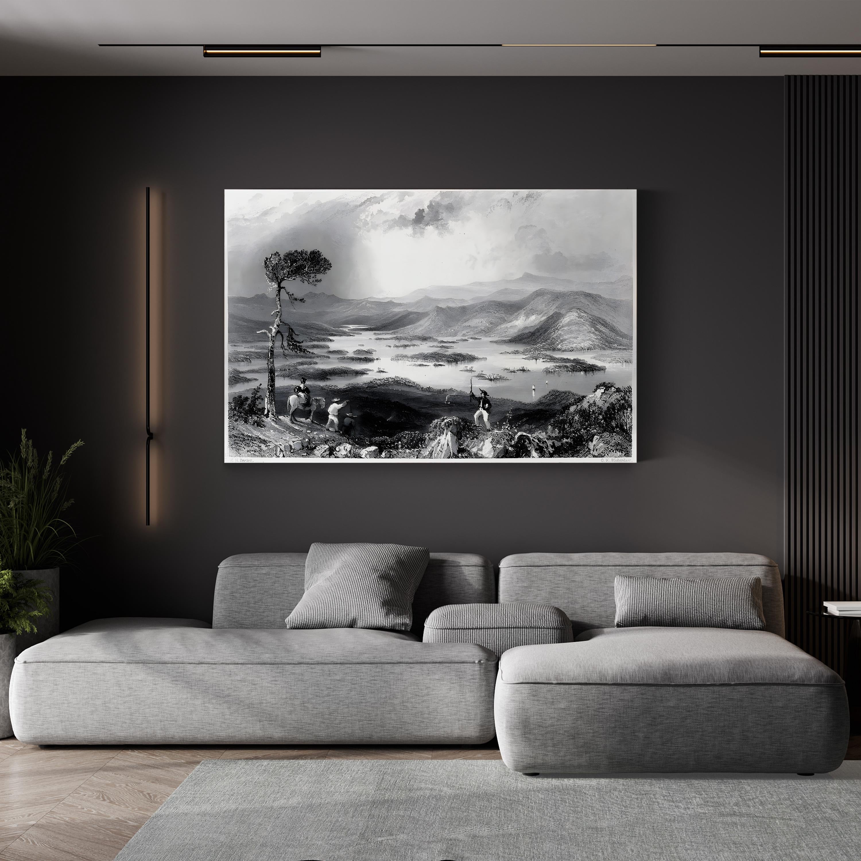 New Hampshire, 1838 Canvas Print – Squam Lake Vintage Landscape Engraving by W. H. Bartlett
