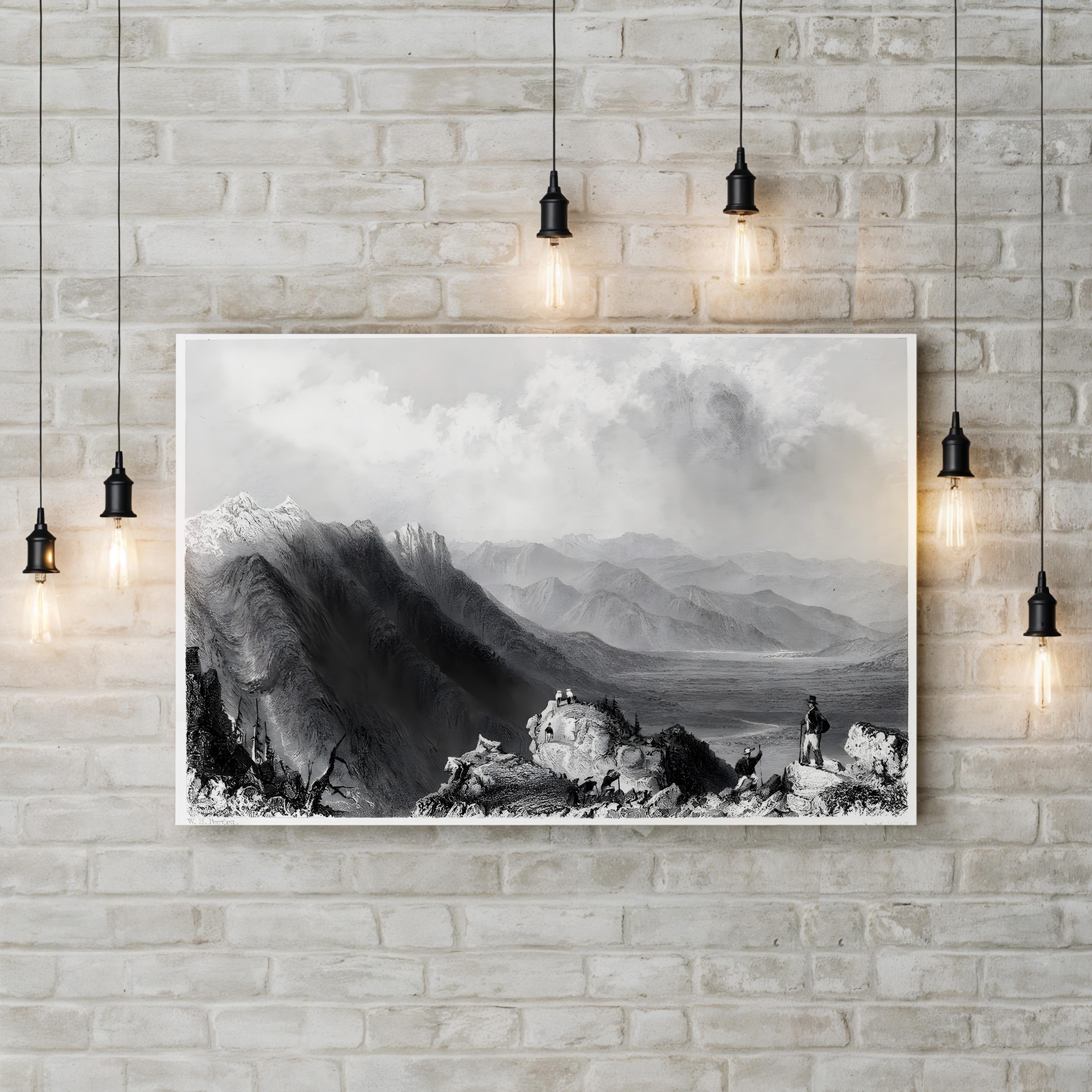 New Hampshire Mountains, 1839 – Period Illustration Wall Art | Black & White Canvas Print