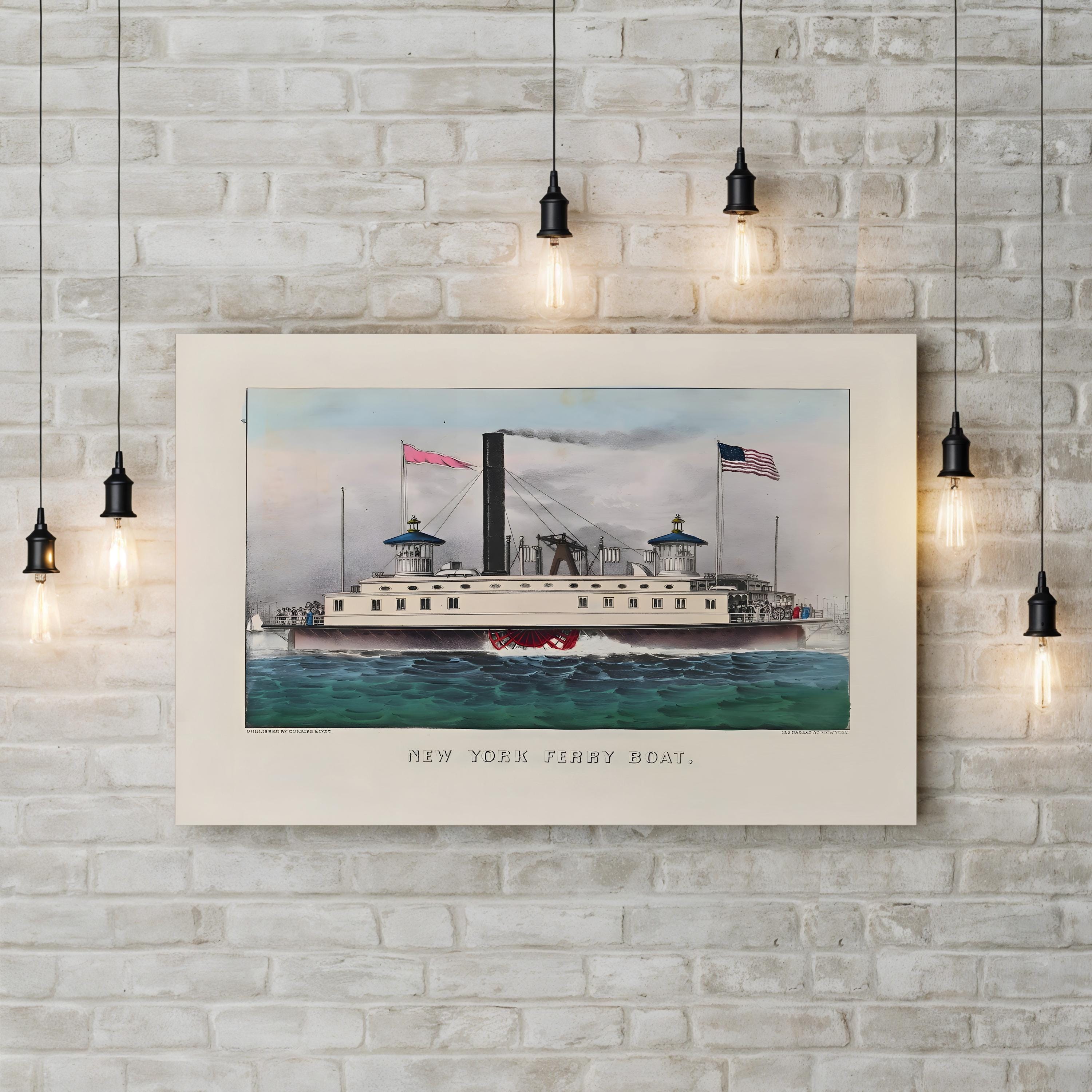 New York Ferry Boat – Currier & Ives Wall Art | 19th-Century Maritime Canvas Print