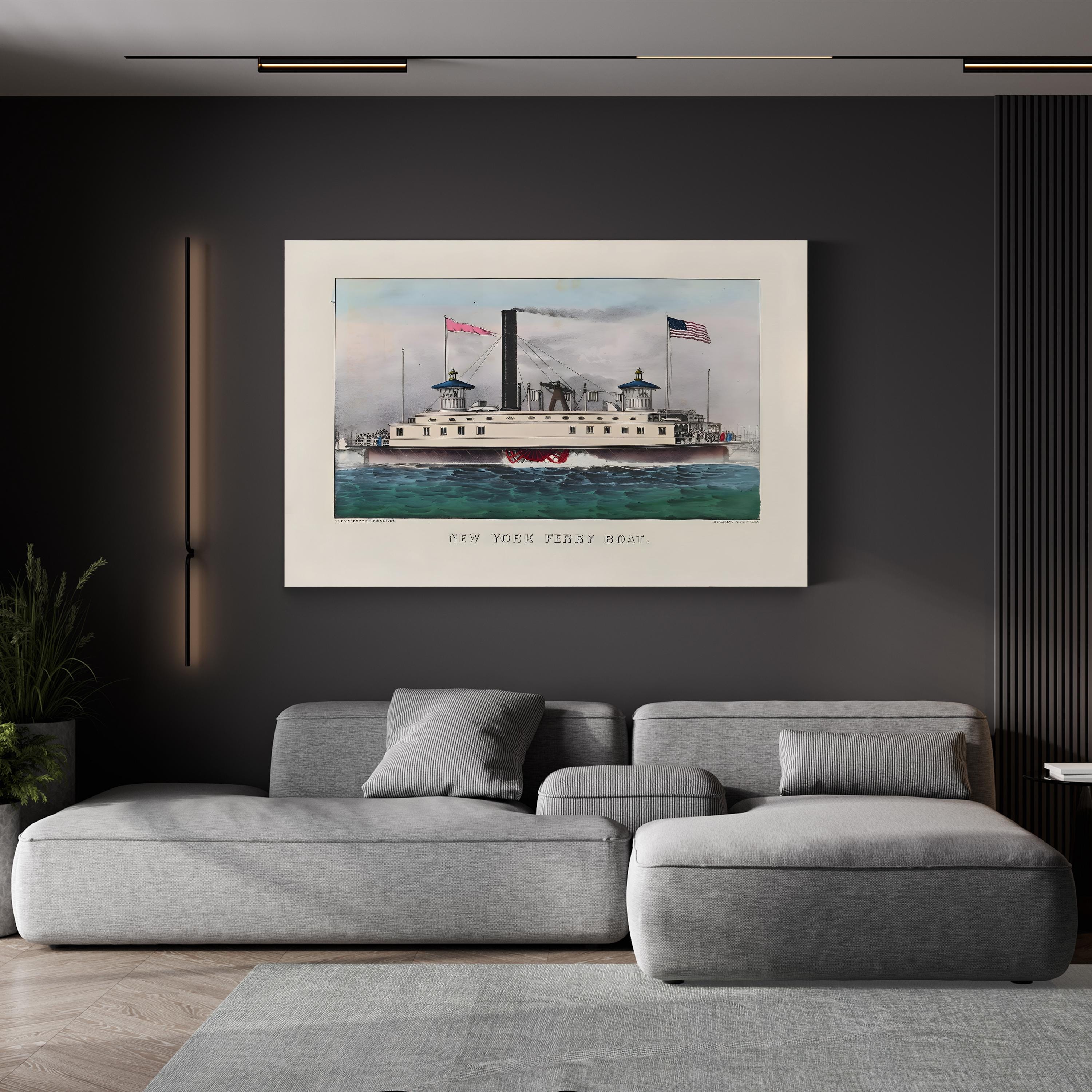 New York Ferry Boat – Currier & Ives Wall Art | 19th-Century Maritime Canvas Print