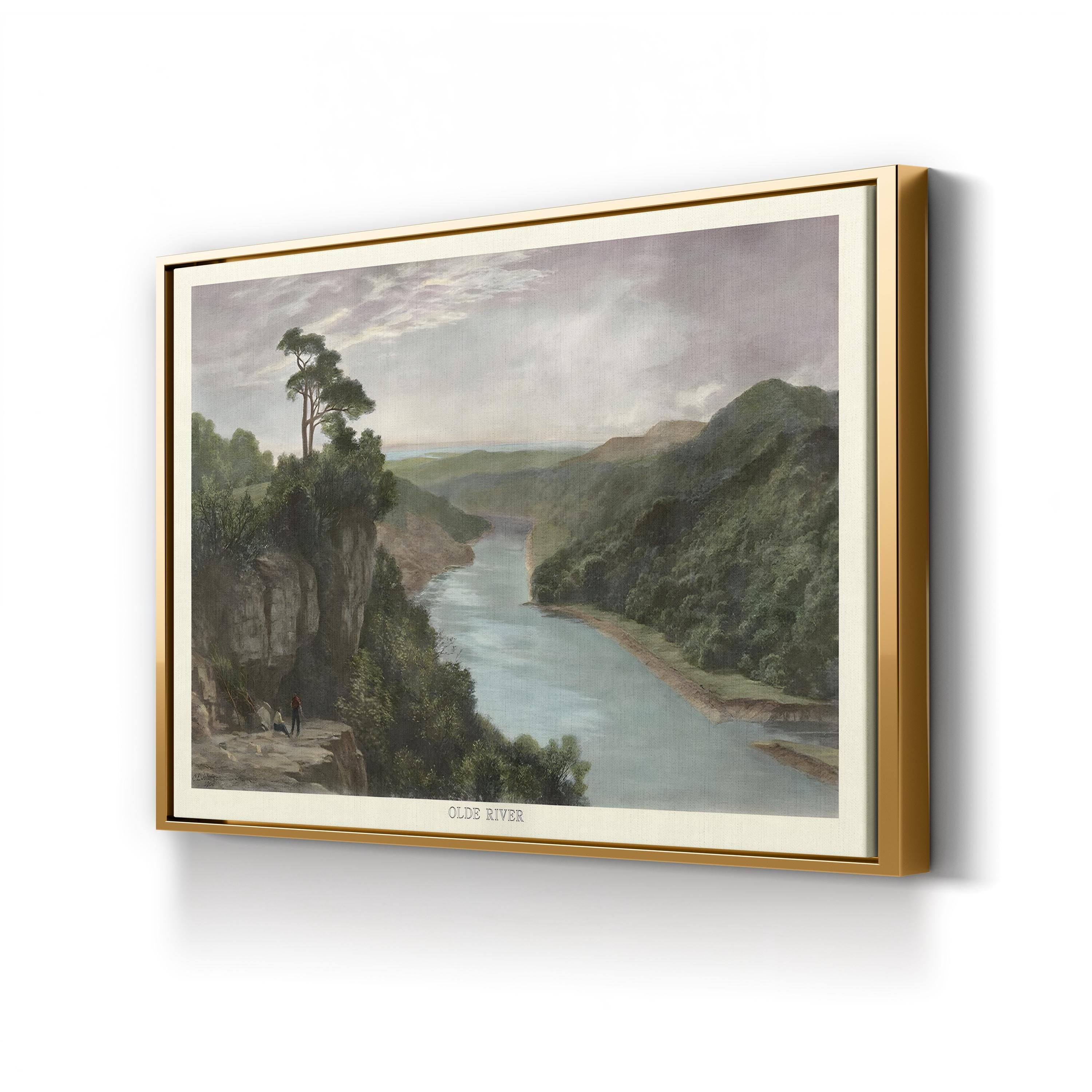 Olde River Landscape canvas print in Gold frame
