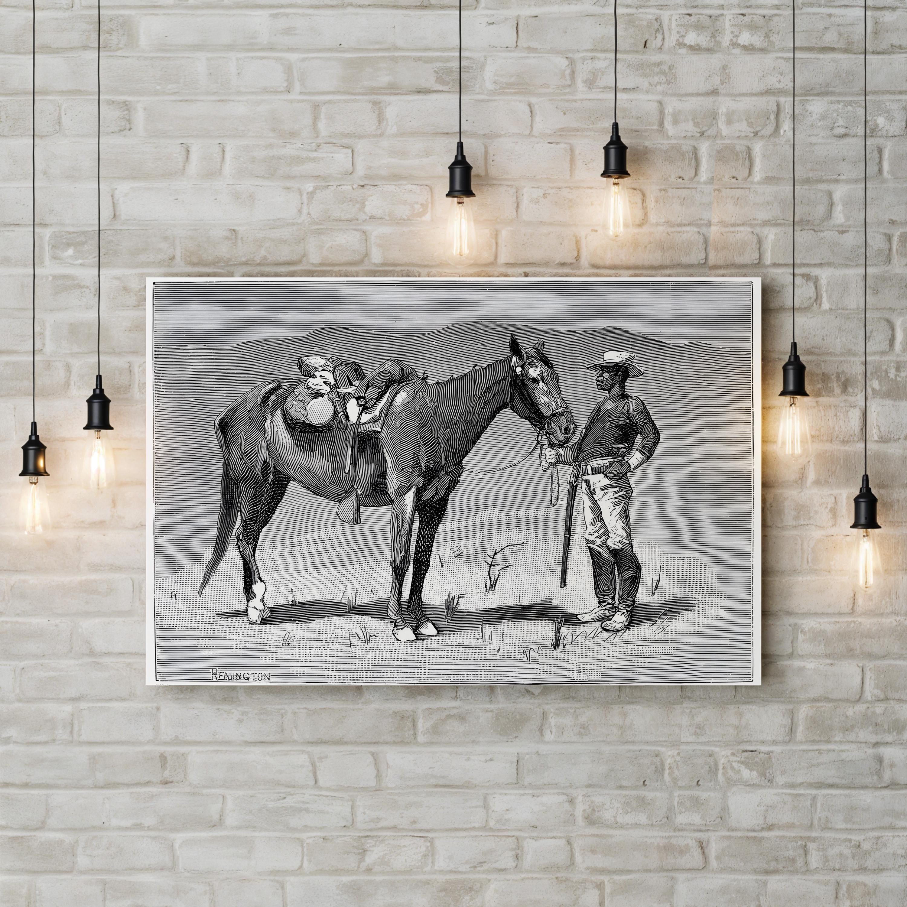 10th Cavalry Regiment, 1888 – Period Illustration Wall Art | Black & White Military Canvas Print