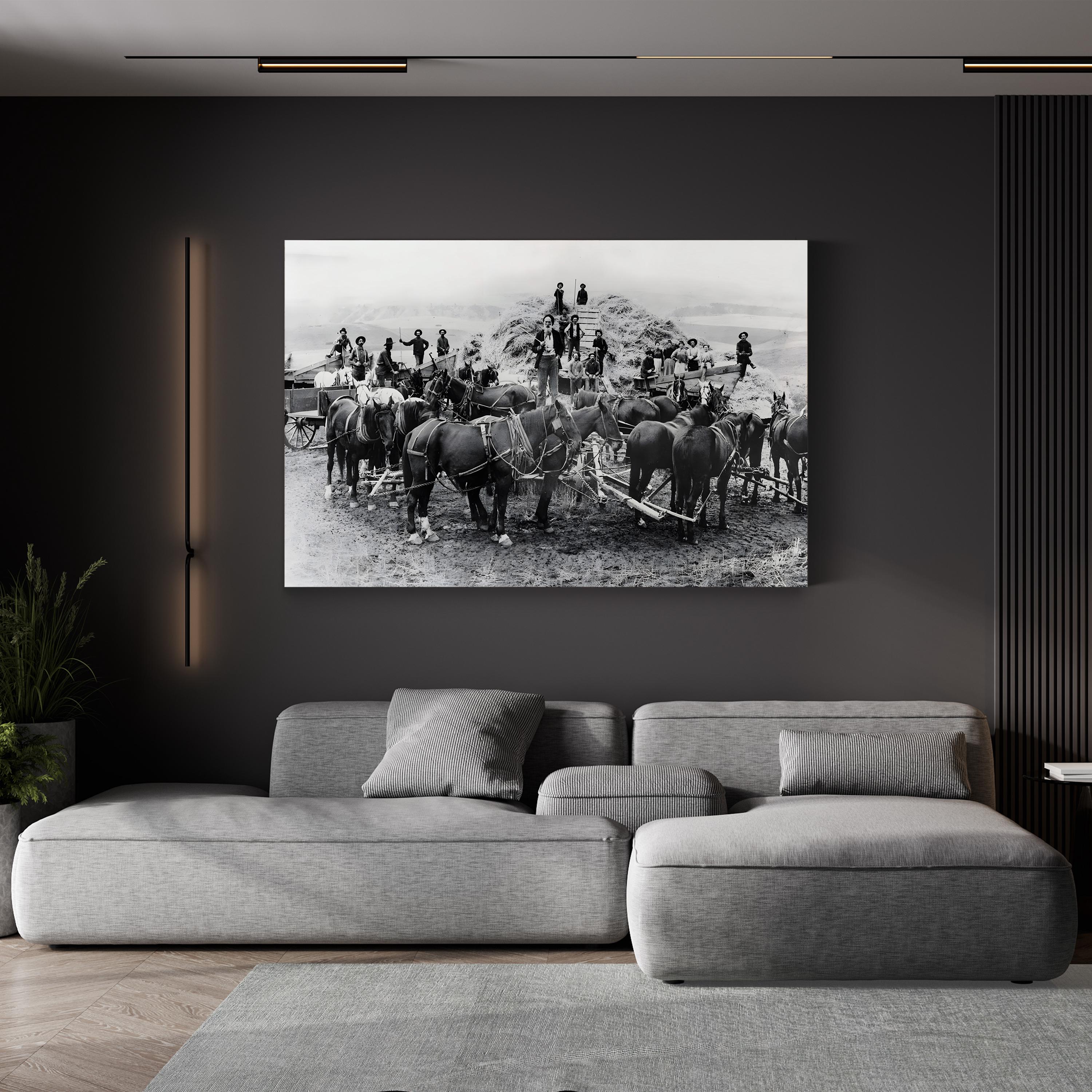 Oregon Wheat Harvest c.1880 – Vintage Photography Wall Art | Western Frontier Canvas Print