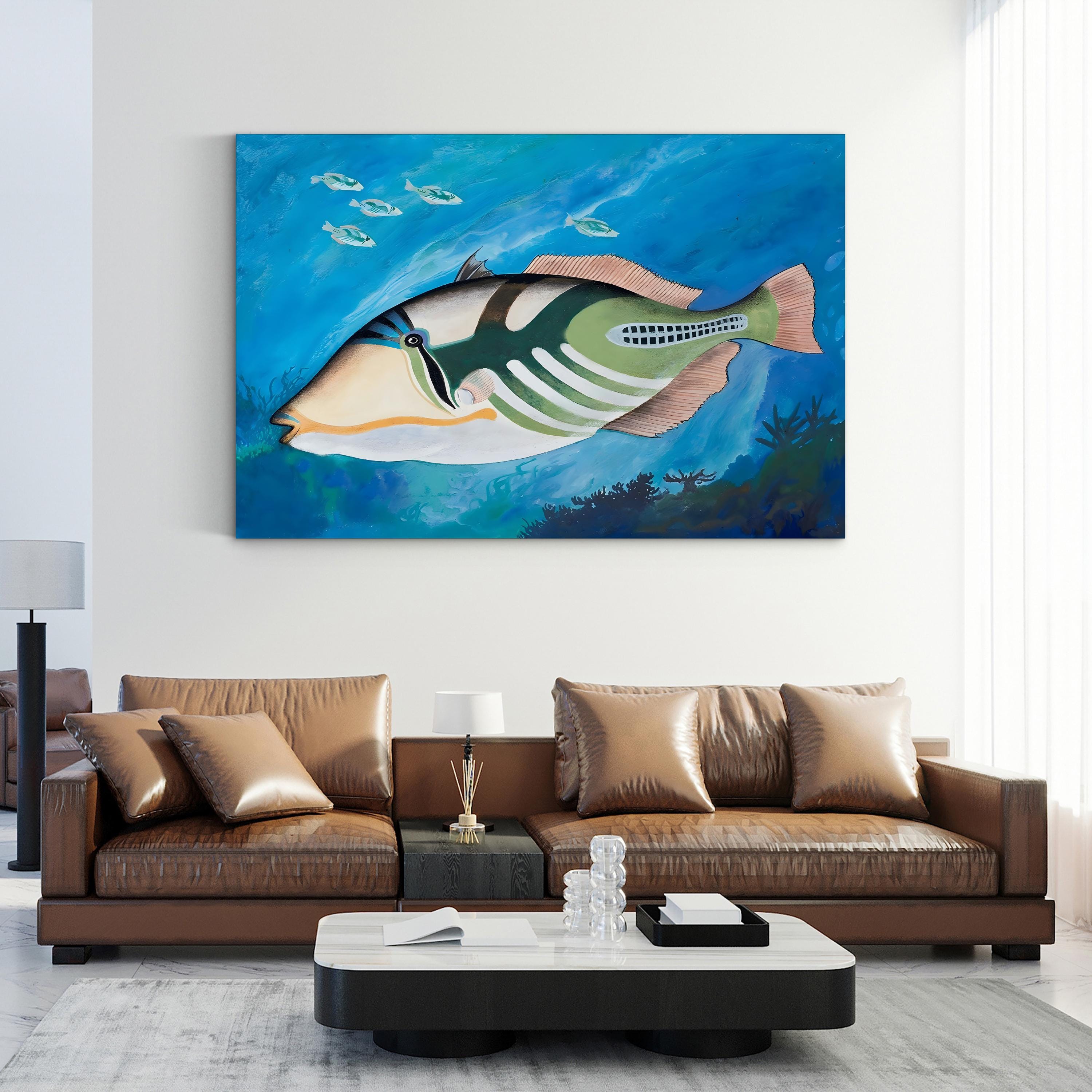 Picasso Triggerfish Wall Art – Colorful Marine Life Canvas (English School)
