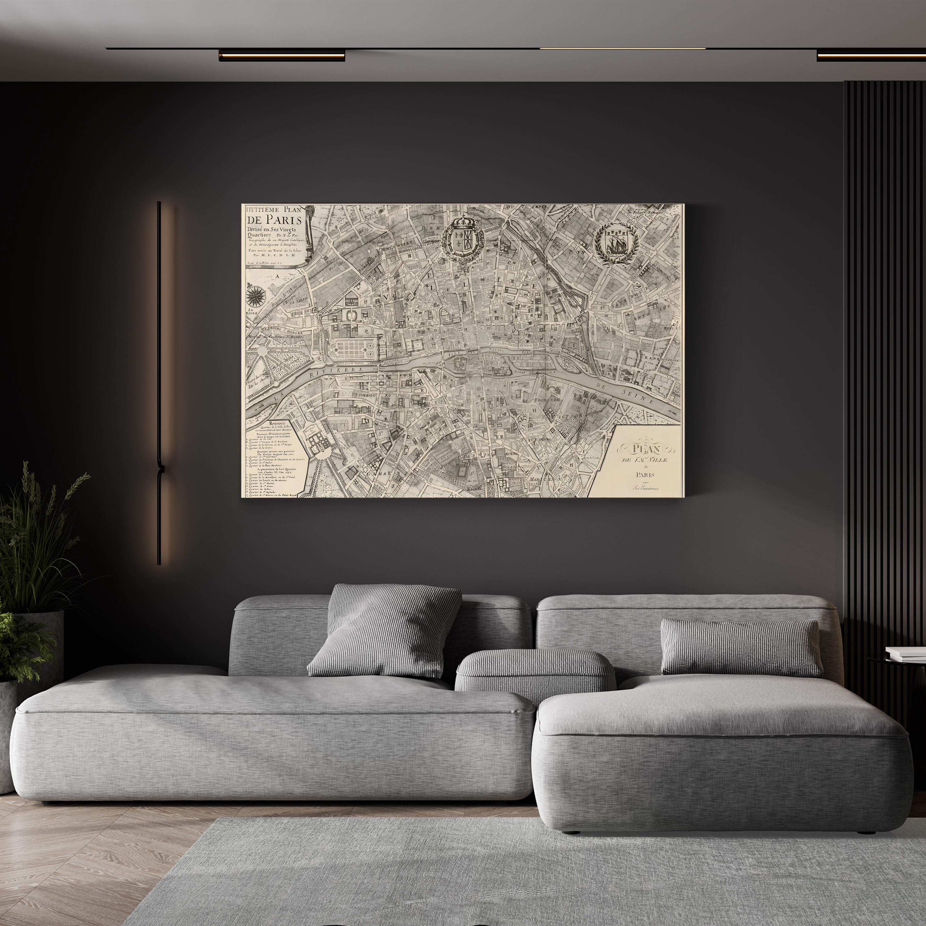 Plan de la Ville de Paris, 1715 – Vintage Paris City Map Wall Art by Nicolas De Fer