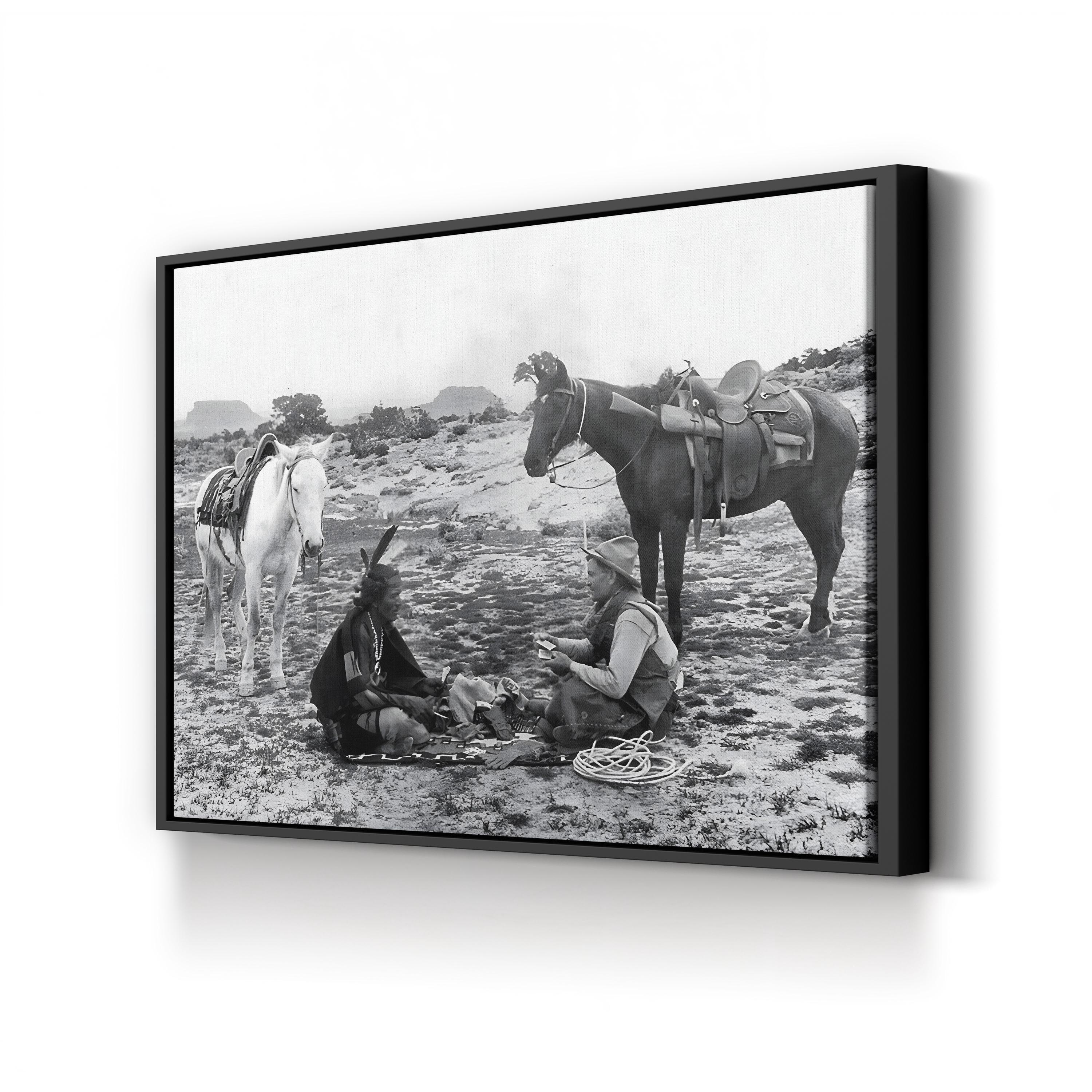 Cowboys & Native Americans Playing Cards, 1915 – Period Illustration Wall Art | Western Canvas Print