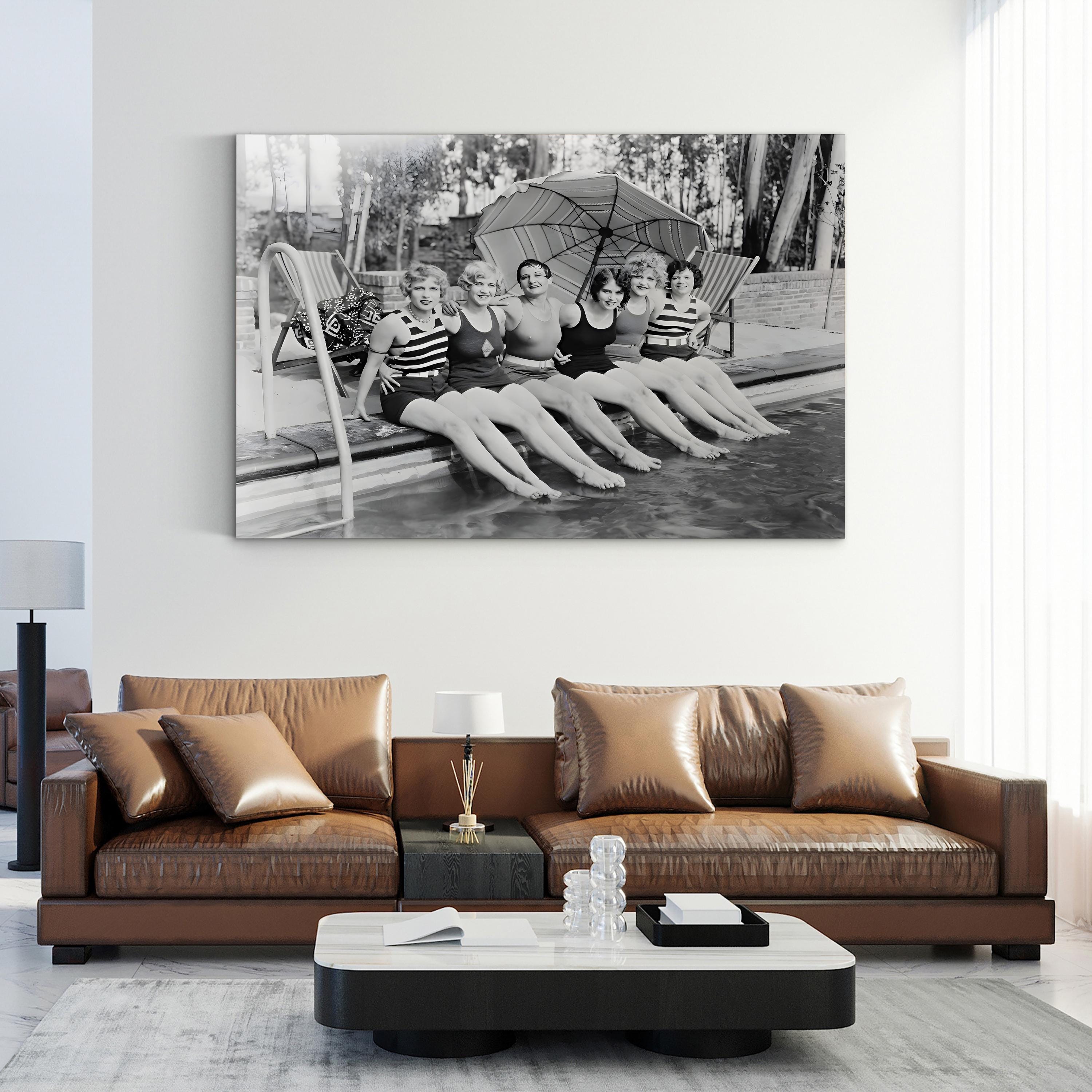 Vintage Poolside, Black & White – Vintage Photography Wall Art | Retro Canvas Print