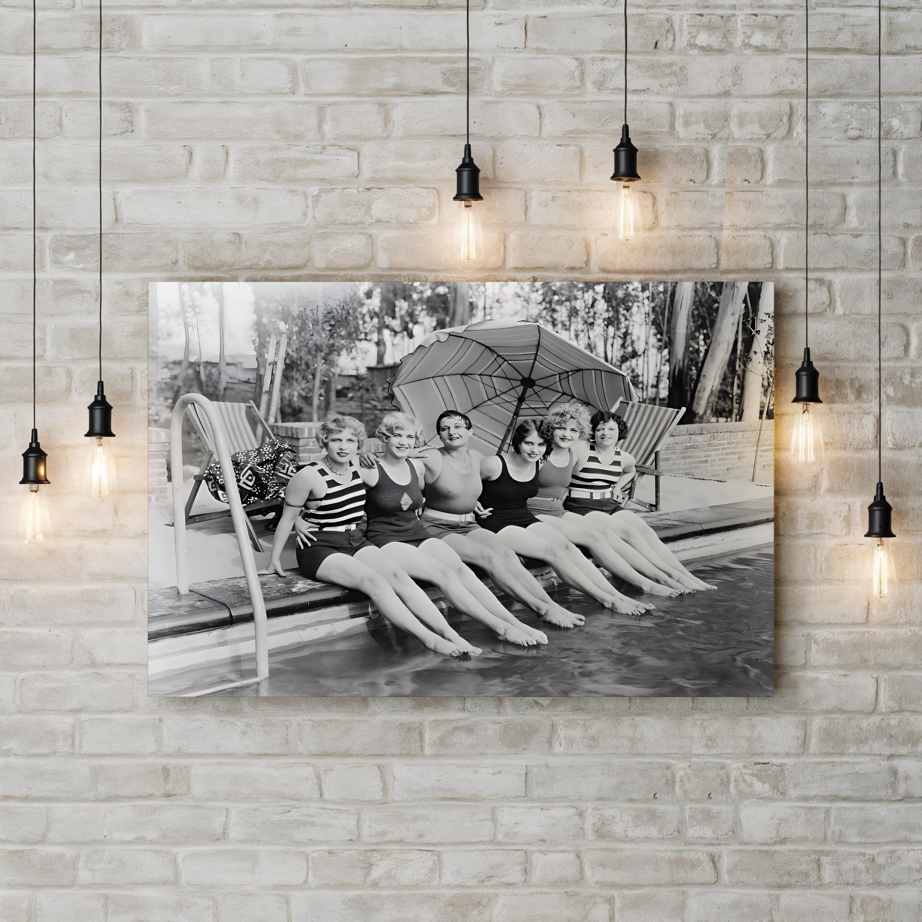 Vintage Poolside, Black & White – Vintage Photography Wall Art | Retro Canvas Print