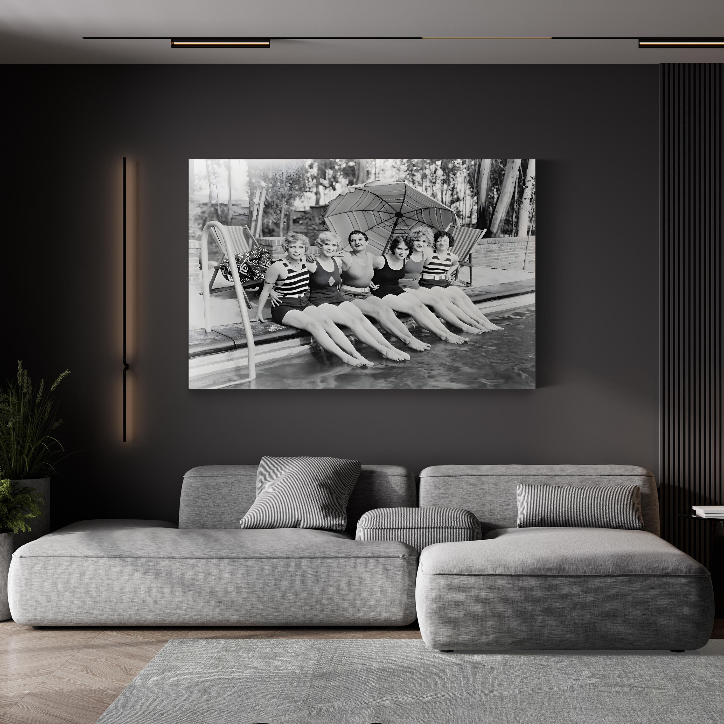 Vintage Poolside, Black & White – Vintage Photography Wall Art | Retro Canvas Print