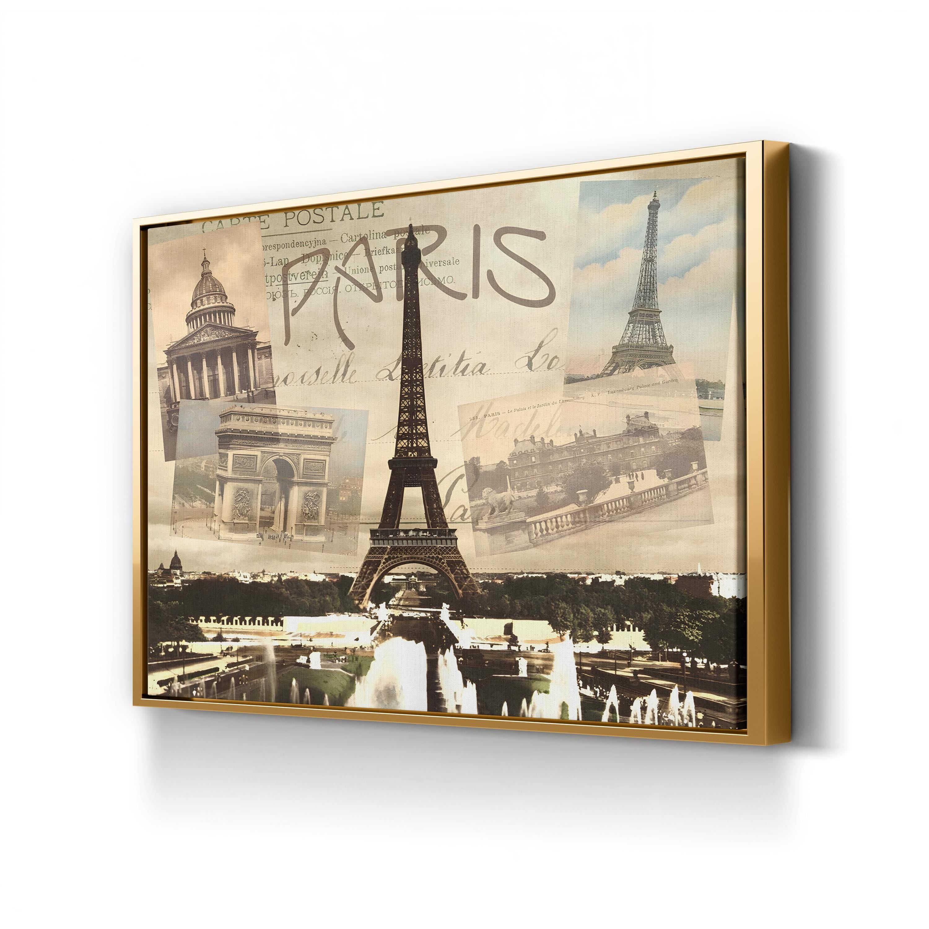 Paris Landmarks in Sepia – Period Illustration Wall Art | Eiffel Tower Canvas Print