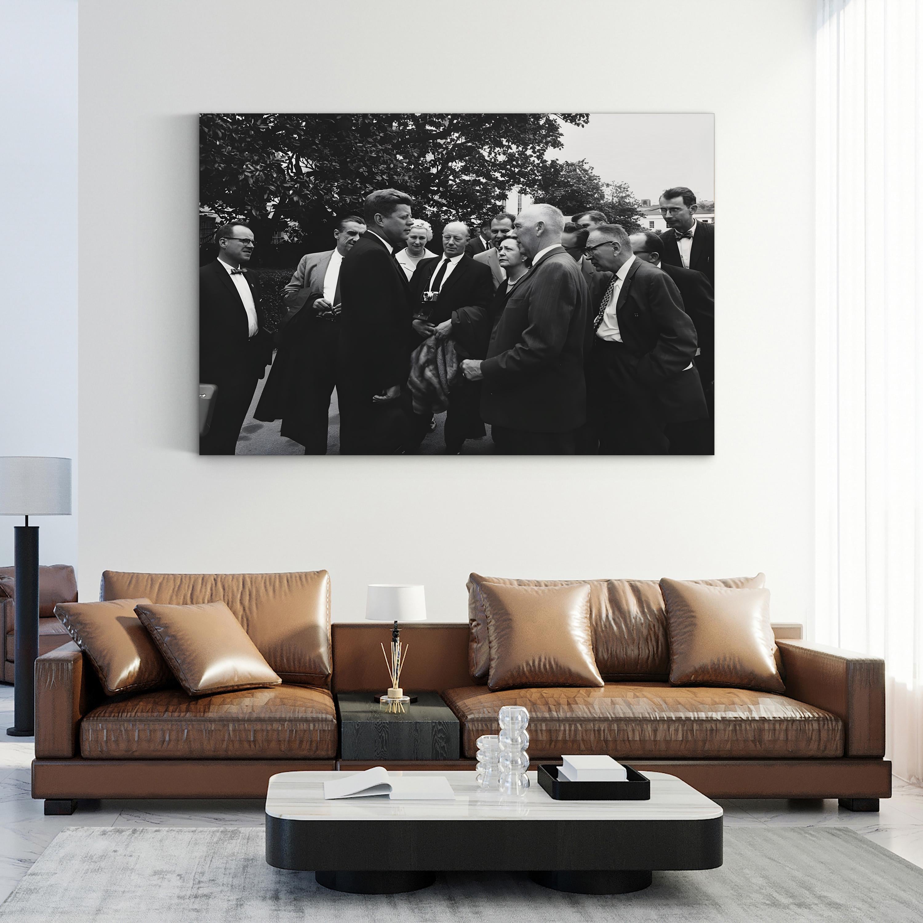 President John F. Kennedy with Reporters – Vintage Photography Wall Art | Historic Political Canvas Print