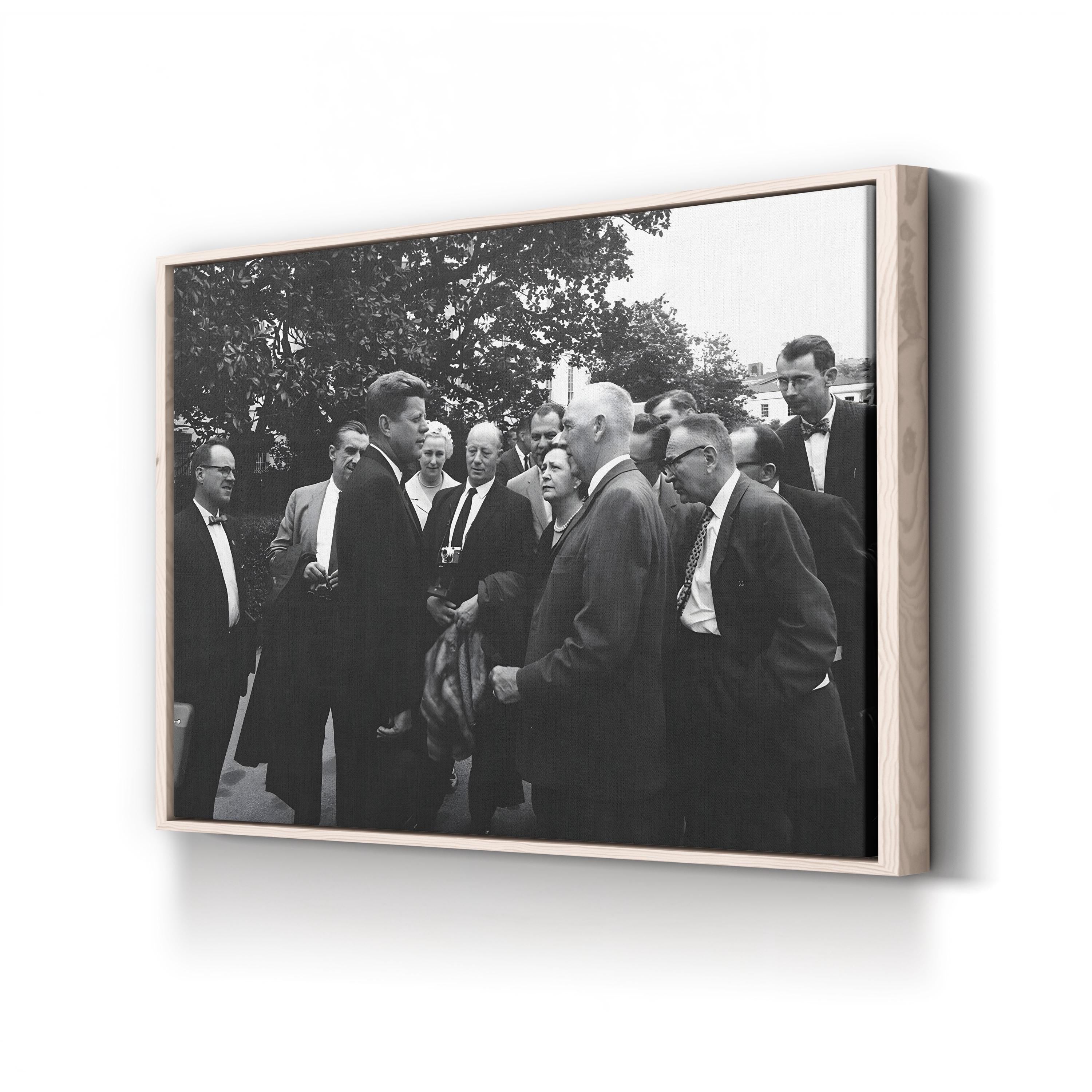 President John F. Kennedy with Reporters – Vintage Photography Wall Art | Historic Political Canvas Print