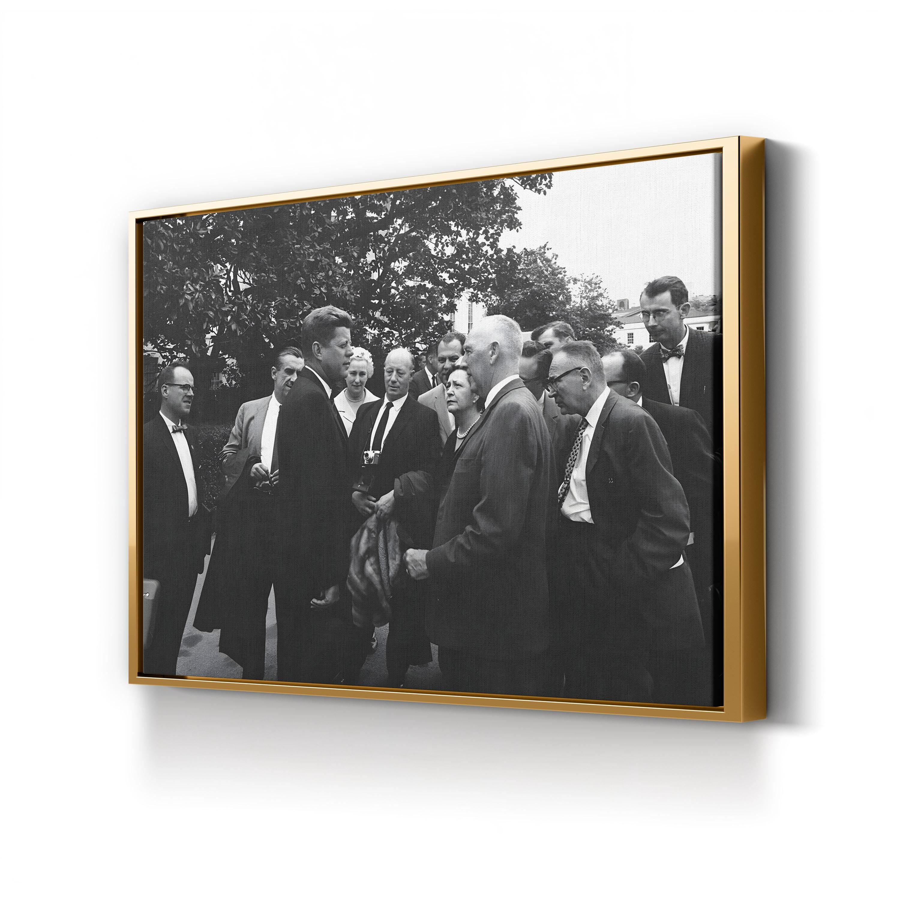 President John F. Kennedy with Reporters – Vintage Photography Wall Art | Historic Political Canvas Print