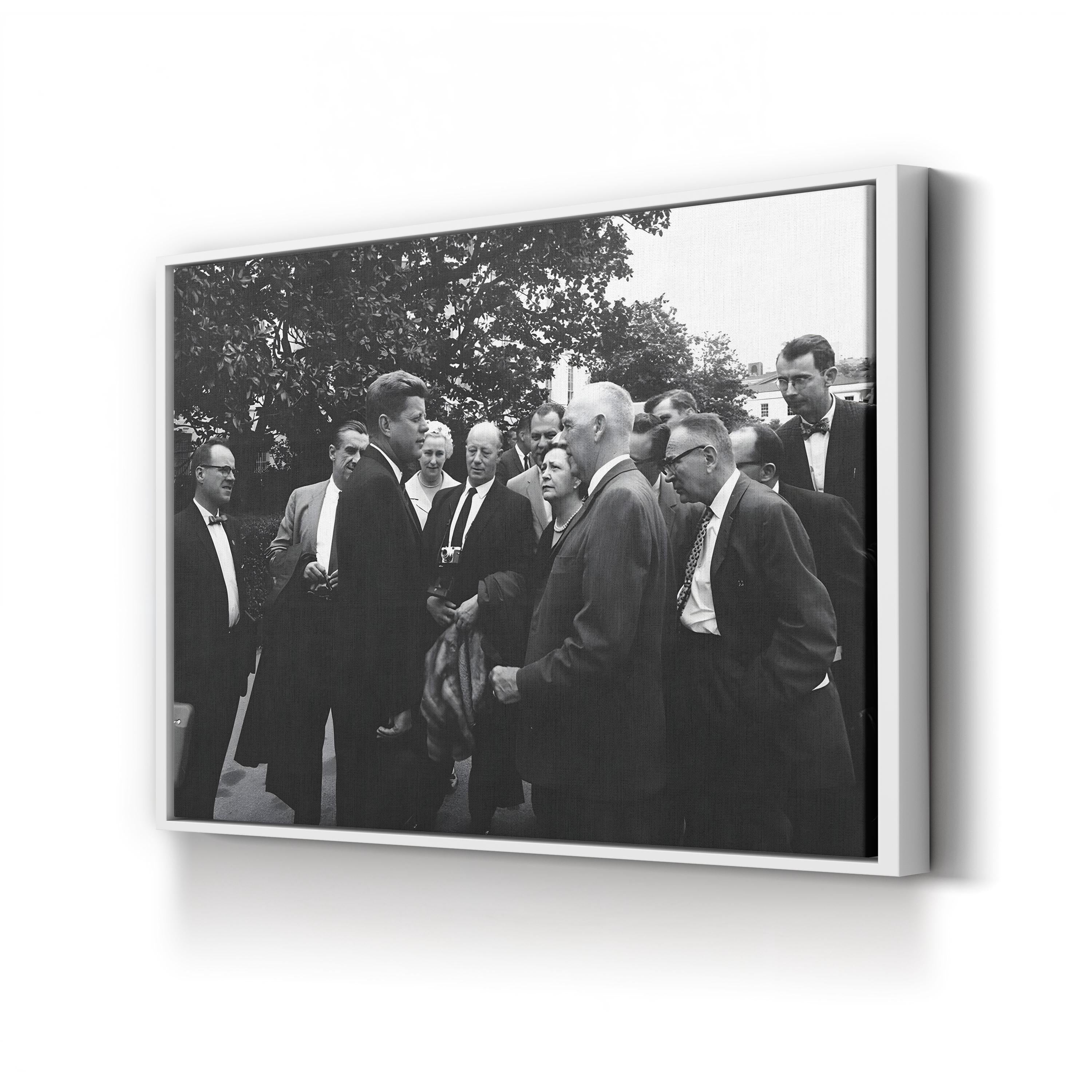 President John F. Kennedy with Reporters – Vintage Photography Wall Art | Historic Political Canvas Print