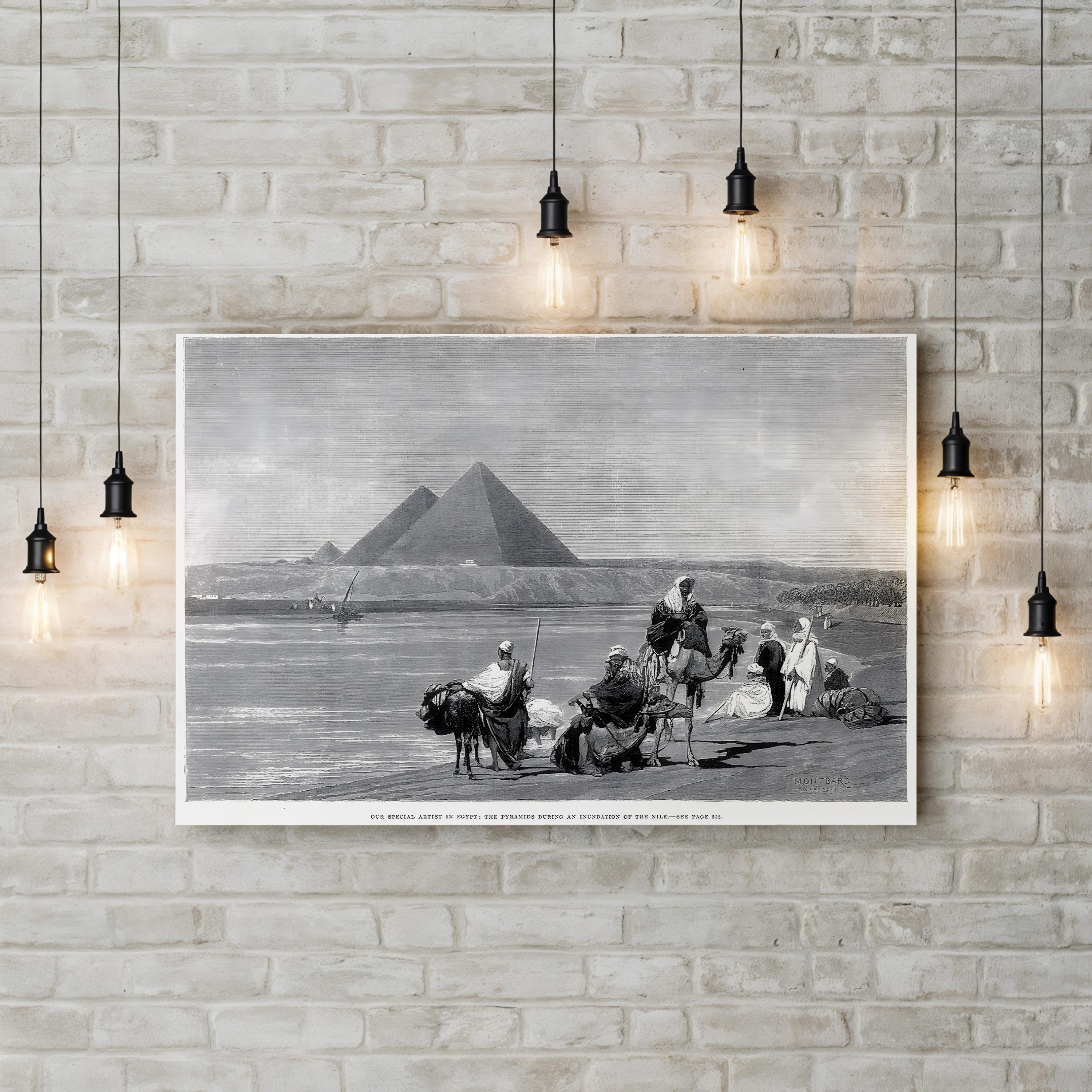 Pyramids at Giza, 1882 Antique Egyptian Wall Art | Historic Nile Inundation Canvas