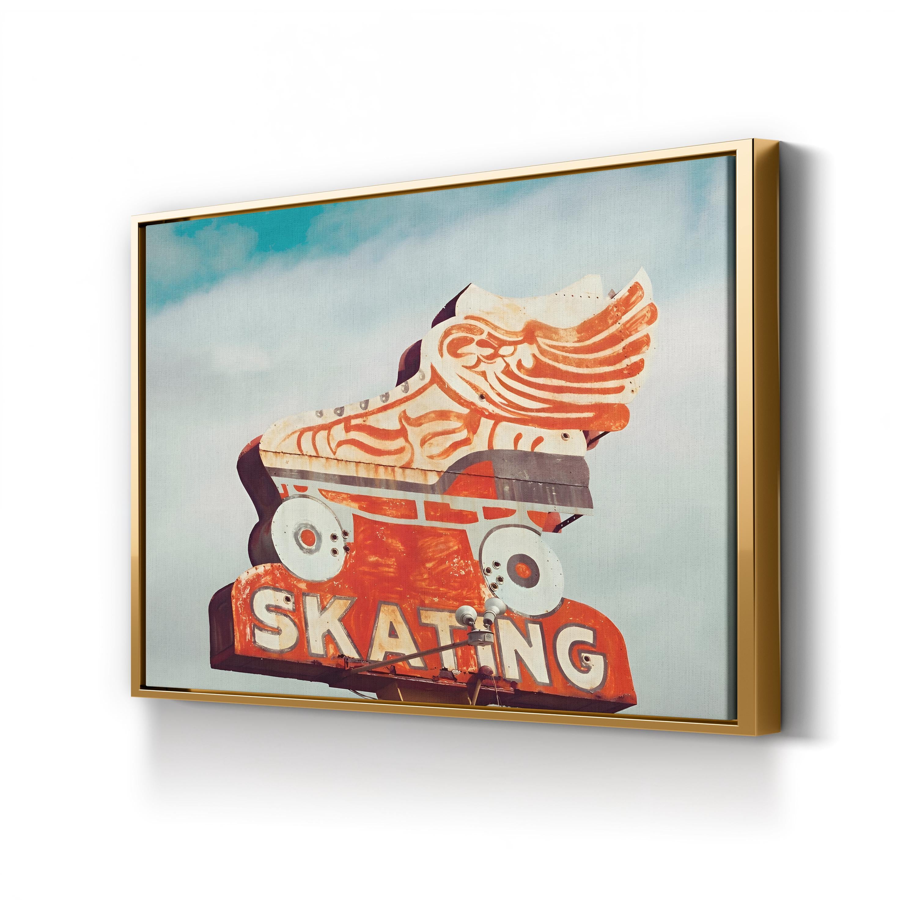 Vintage 1950s Roller Skating Sign canvas print in a wood frame