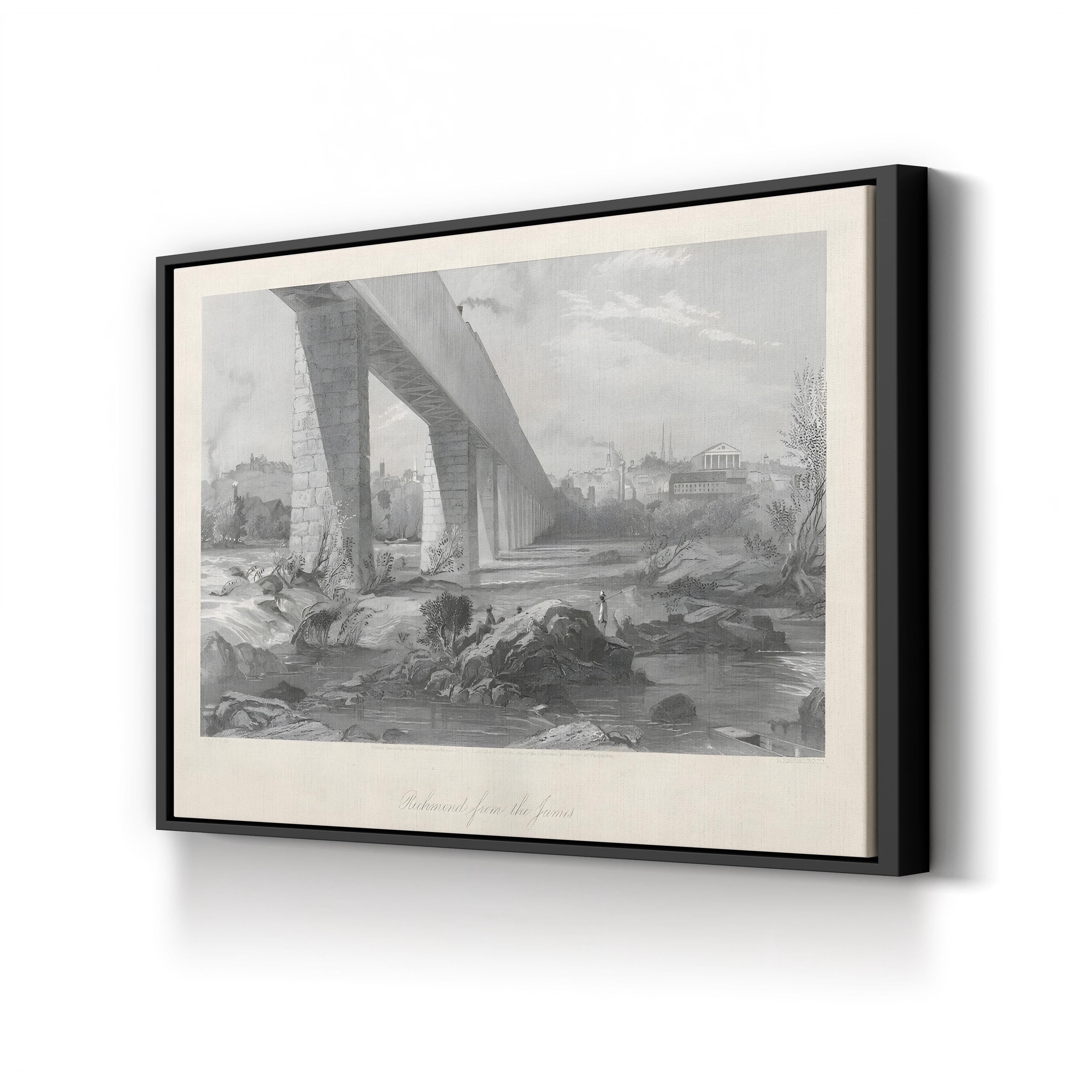 Richmond From the James Wall Art by William Cullen Bryant – 19th Century Black & White Landscape Canvas