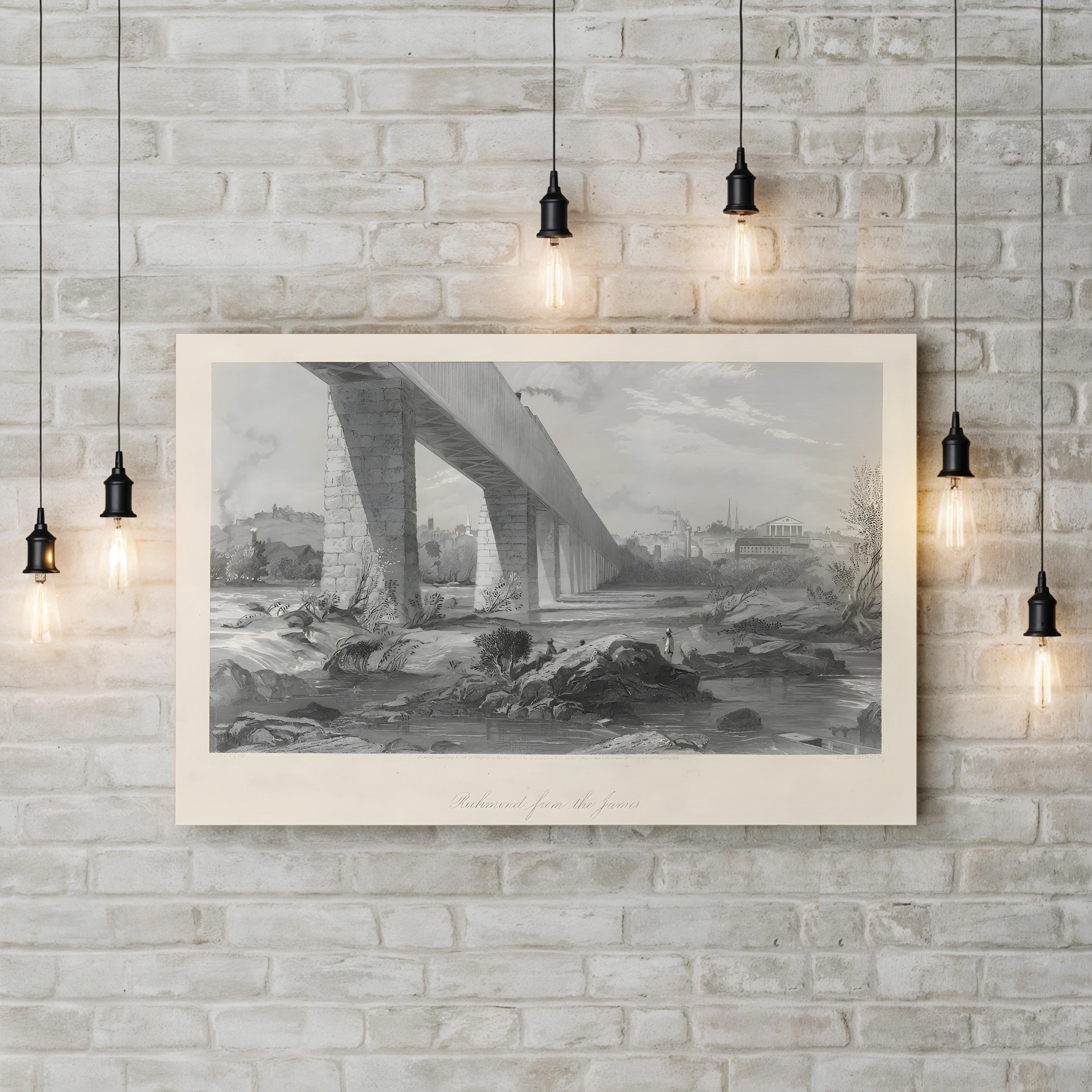Richmond From the James Wall Art by William Cullen Bryant – 19th Century Black & White Landscape Canvas