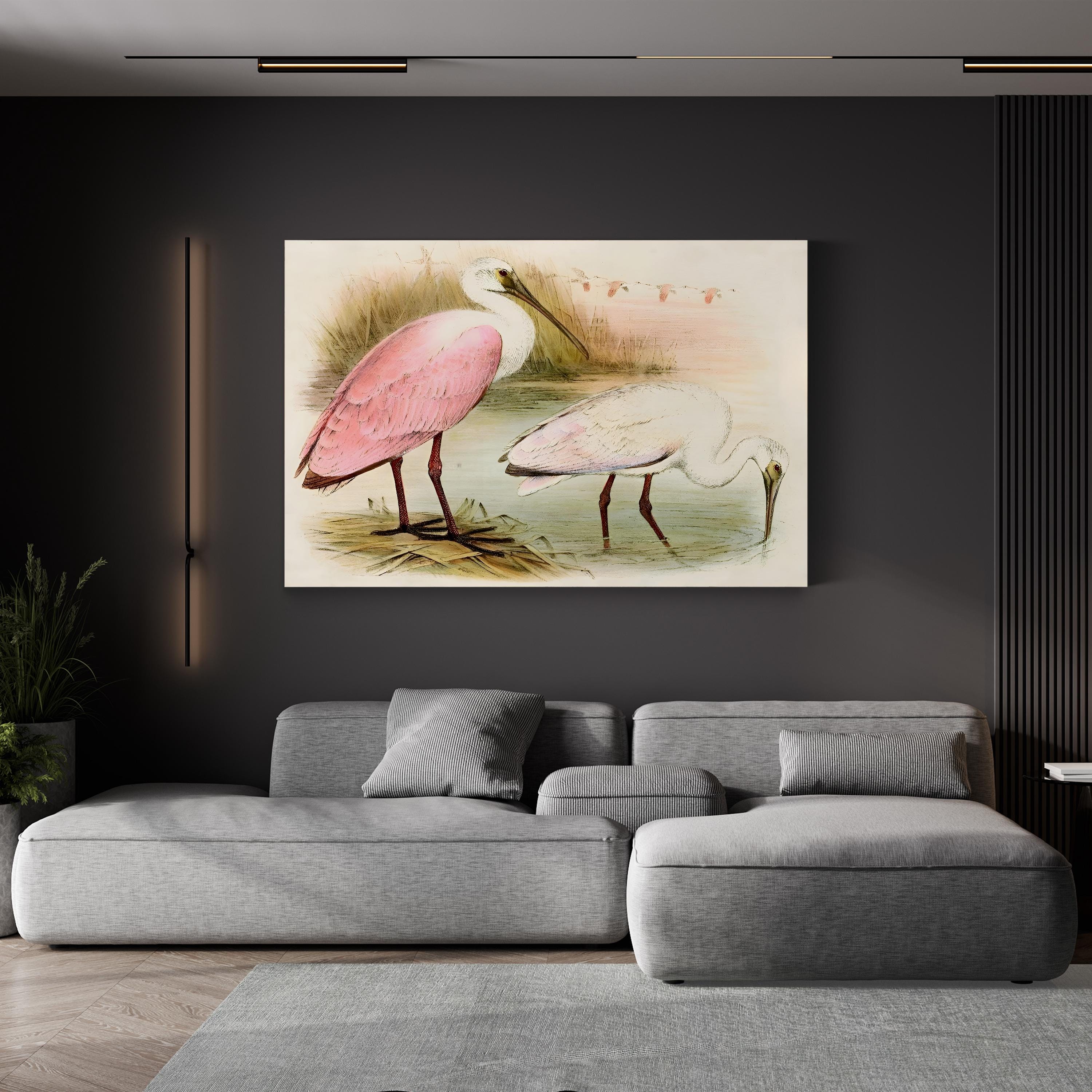 Roseate Spoonbill Elegance – Period Illustration Wall Art | Coastal Bird Canvas Print