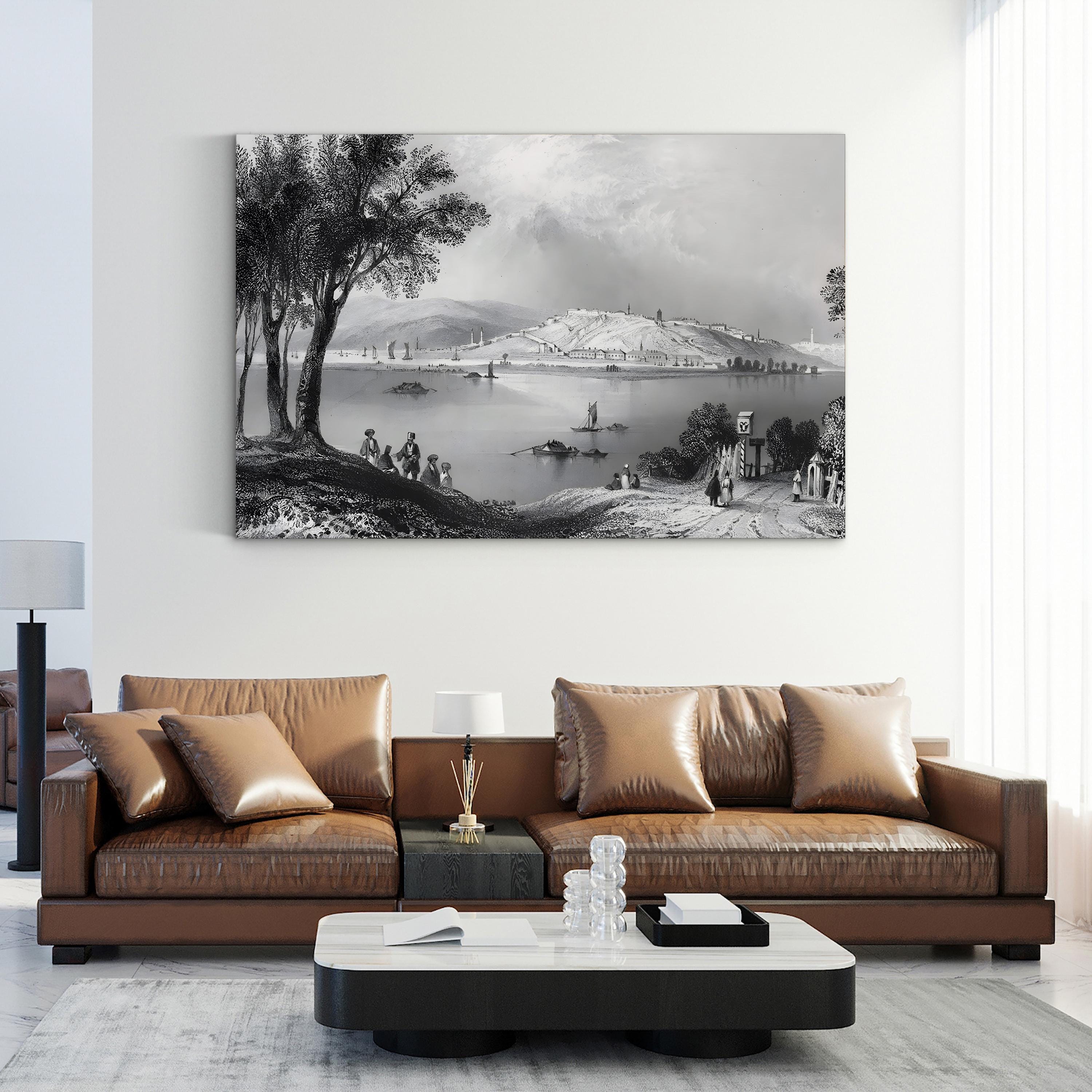 Vintage Belgrade Cityscape Canvas Print: 1844 River Confluence Engraving