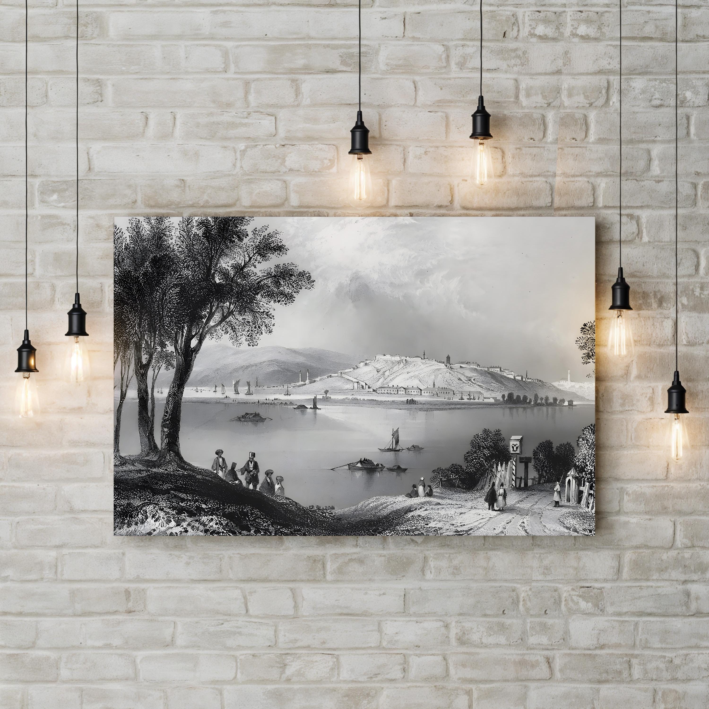 Vintage Belgrade Cityscape Canvas Print: 1844 River Confluence Engraving