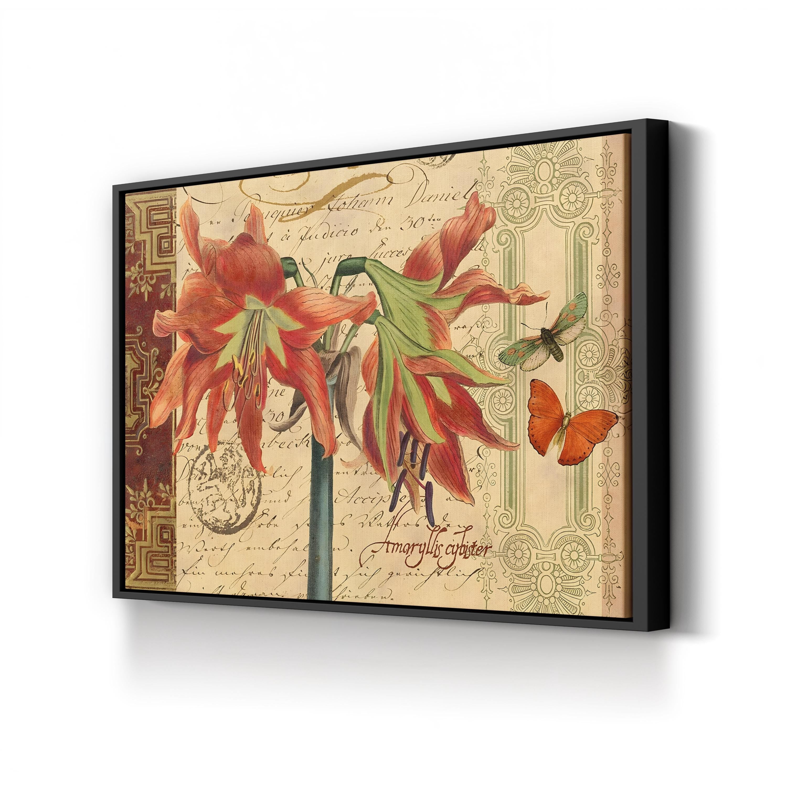 Sienna Amaryllis Wall Art by Studio Voltaire – Vintage Botanical Illustration with Butterflies