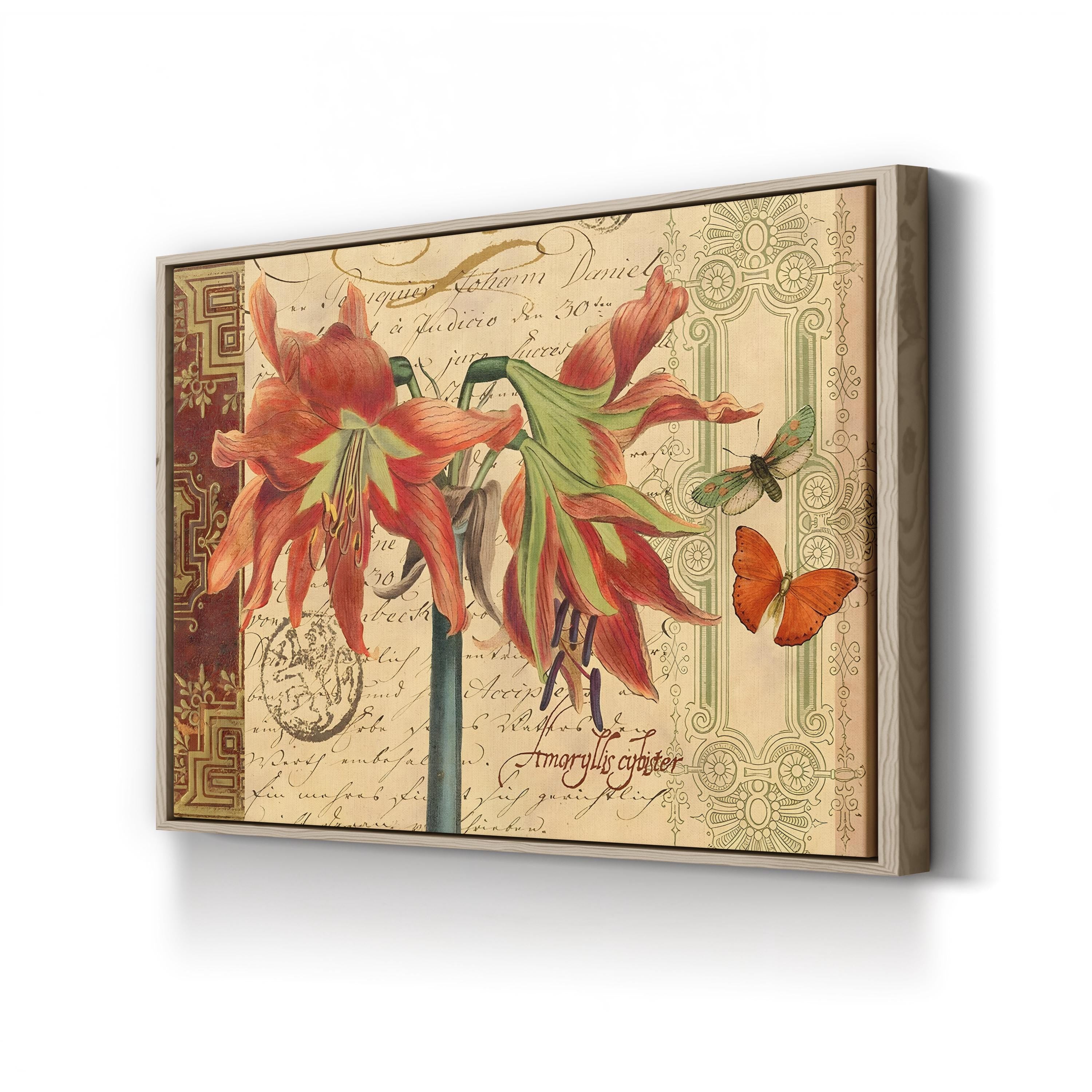 Sienna Amaryllis Wall Art by Studio Voltaire – Vintage Botanical Illustration with Butterflies