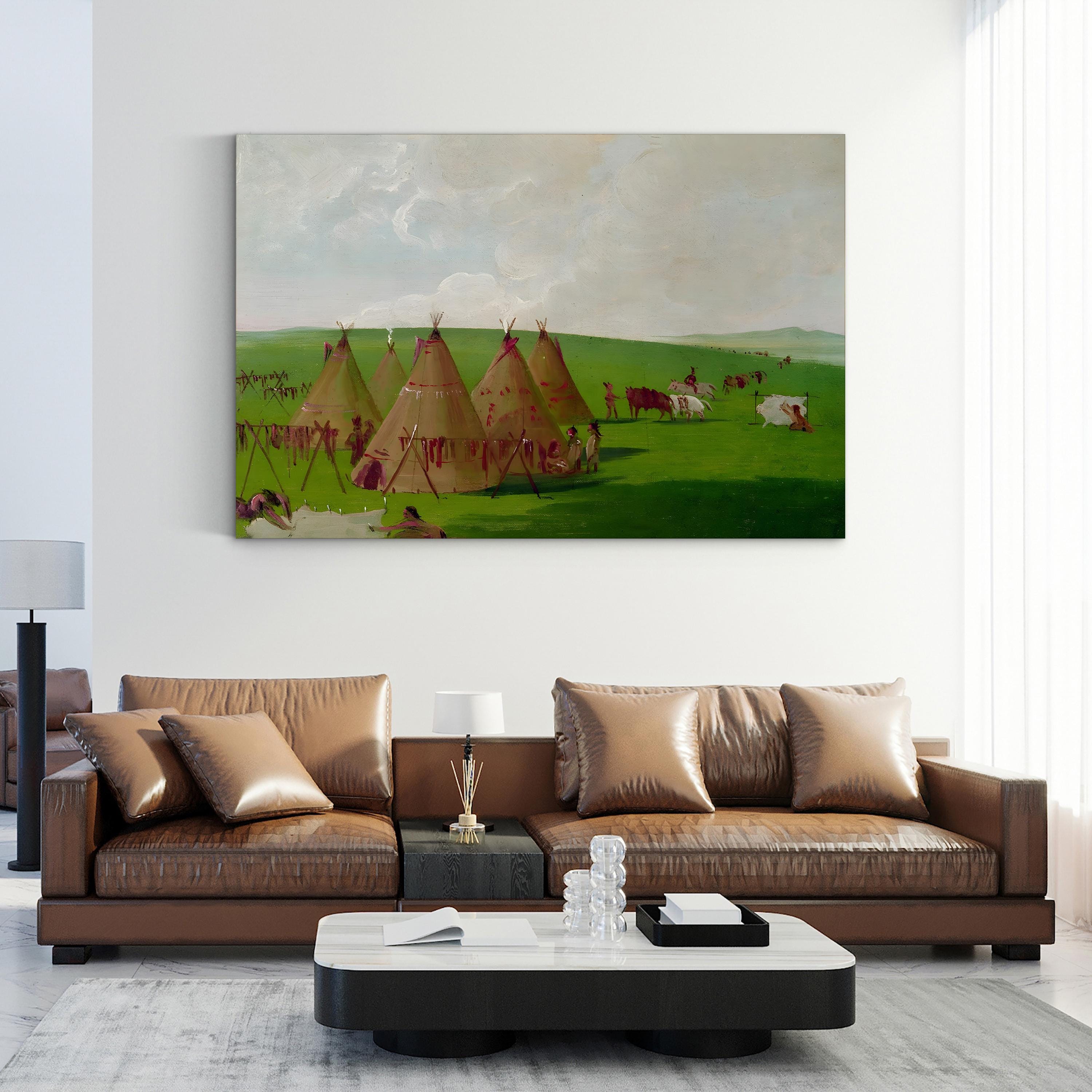 Sioux Encampment, 1832 Canvas Art Print – George Catlin Native American Museum Artwork