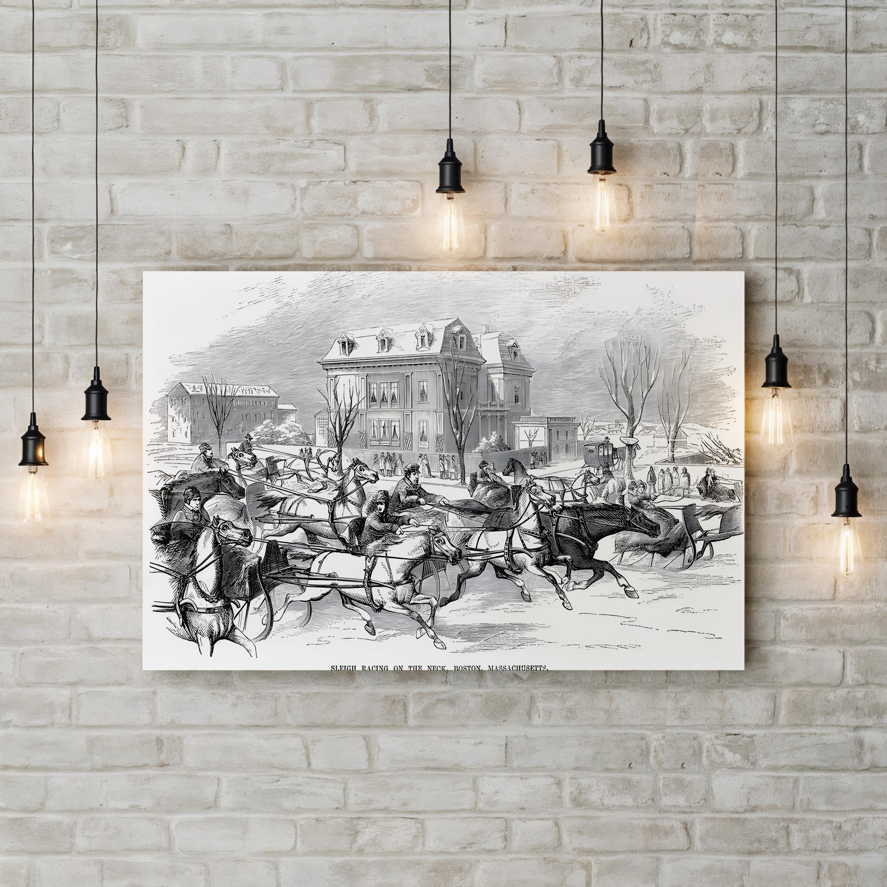 Sleigh Racing On the Neck, Boston, Massachusetts, 1854 Wall Art
