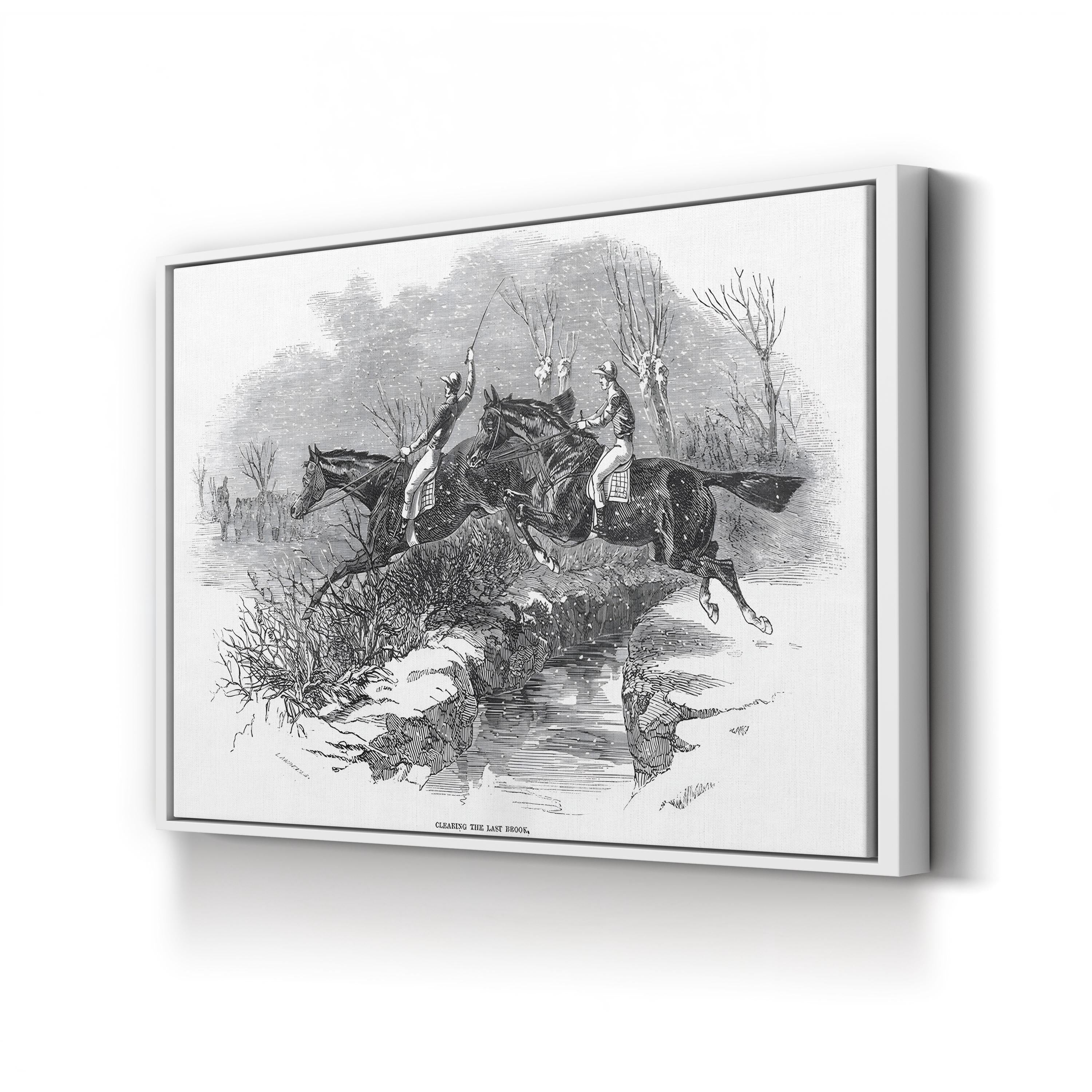 Steeplechase Horse Racing, 1846 – Period Illustration Wall Art | Black & White Canvas Print