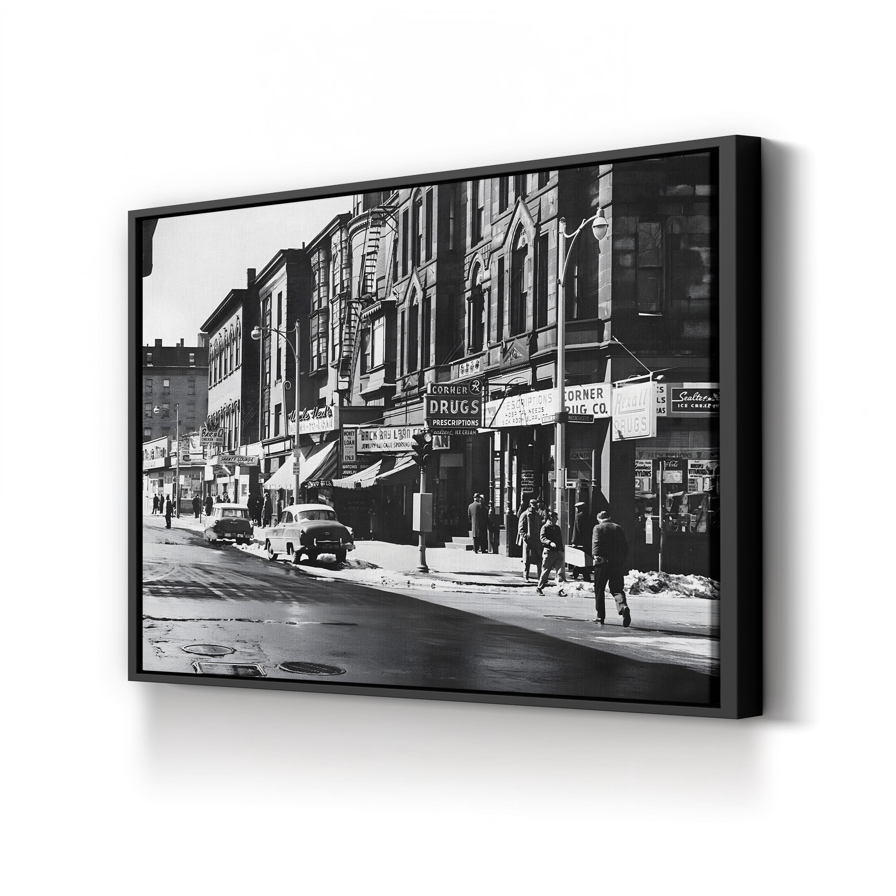 Washington Street Boston, 1960s – Vintage Photography Wall Art | Black & White Cityscape Canvas Print