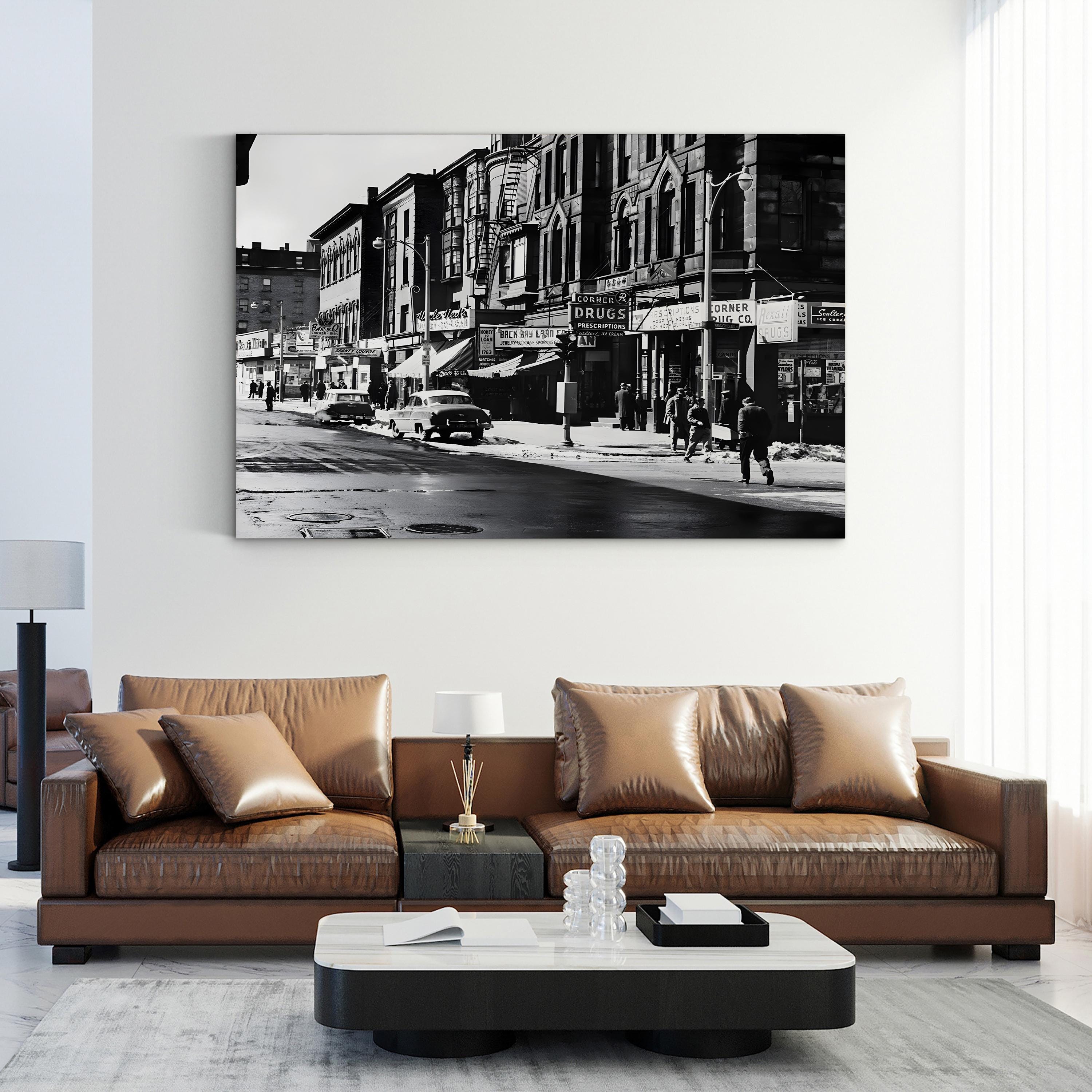 Washington Street Boston, 1960s – Vintage Photography Wall Art | Black & White Cityscape Canvas Print