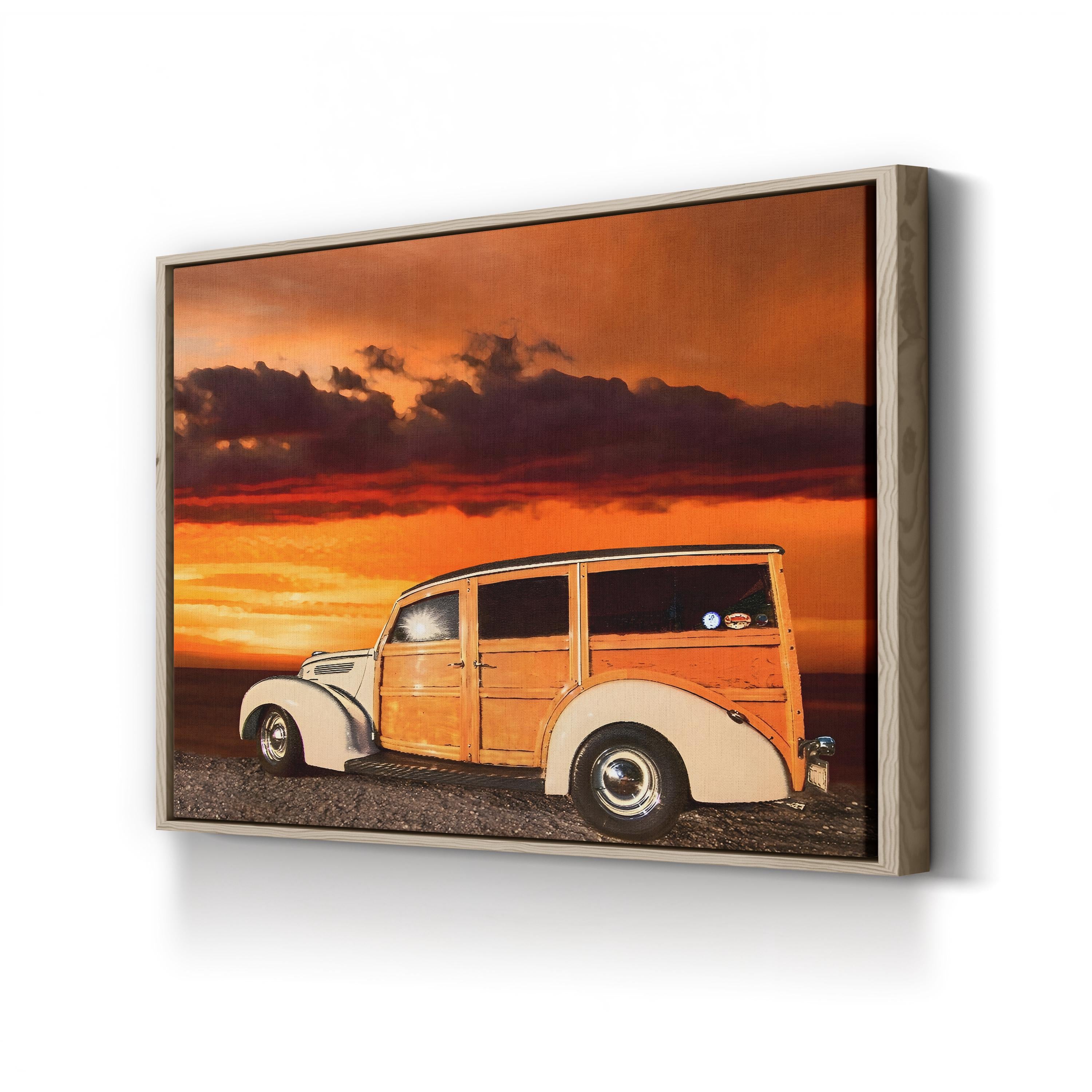 Vintage Woody Wagon Sunset – Vintage Photography Wall Art | Coastal Canvas Print