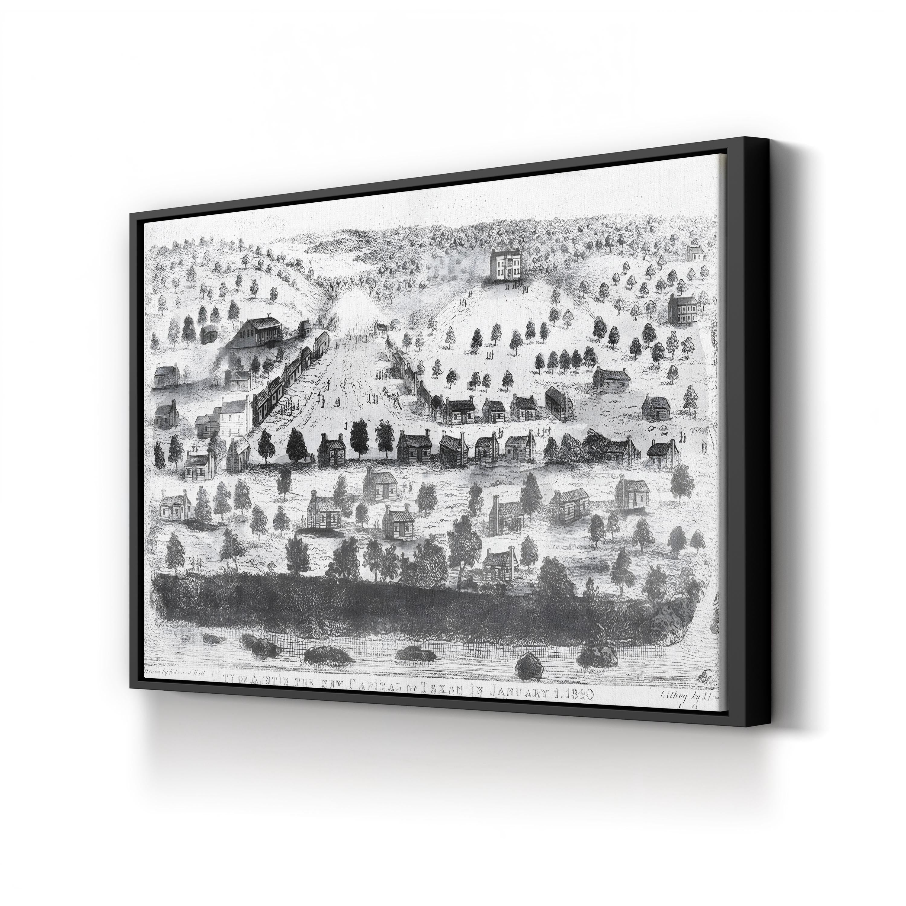 Vintage Austin, Texas Cityscape Print: 1840 Lithographic Urban View
