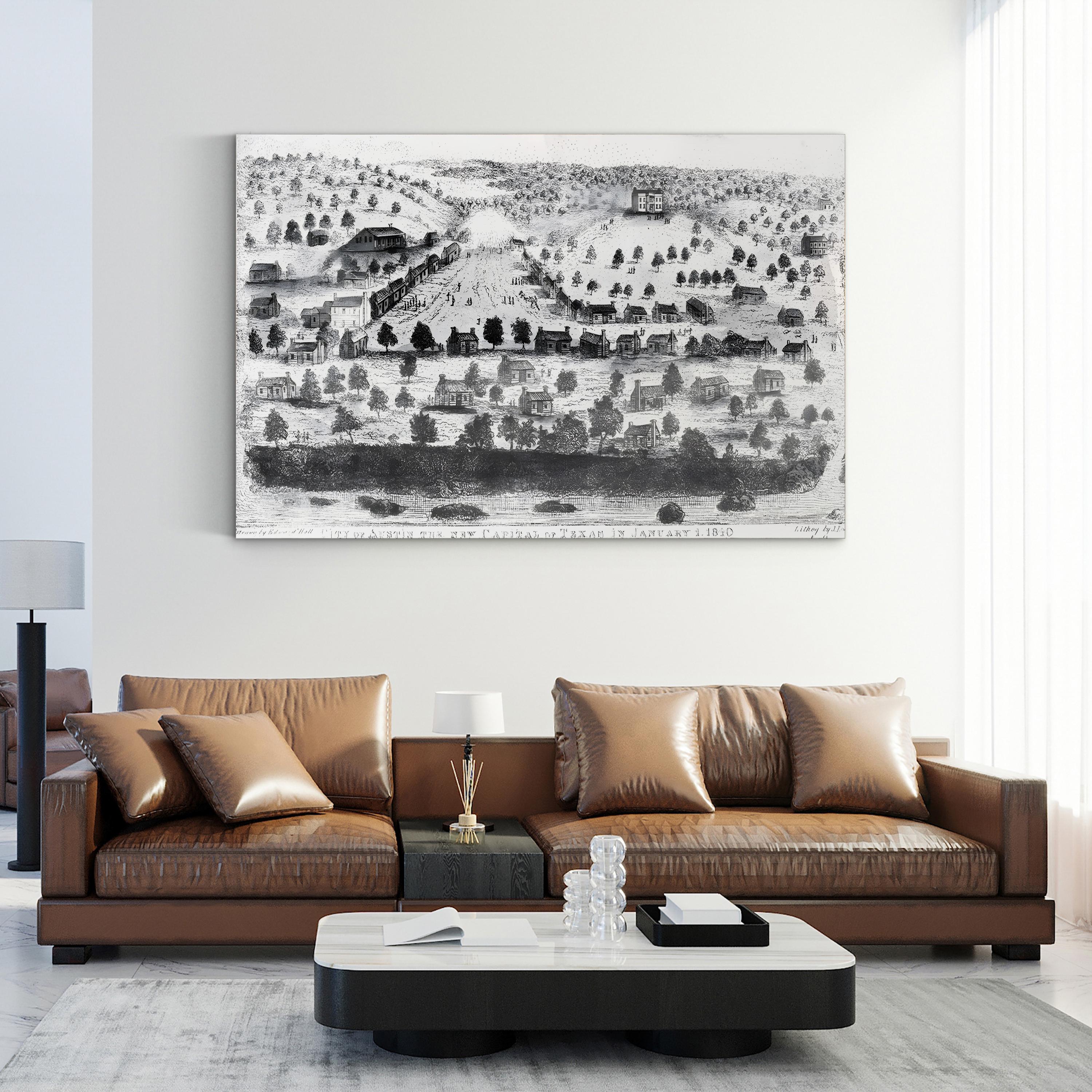 Vintage Austin, Texas Cityscape Print: 1840 Lithographic Urban View
