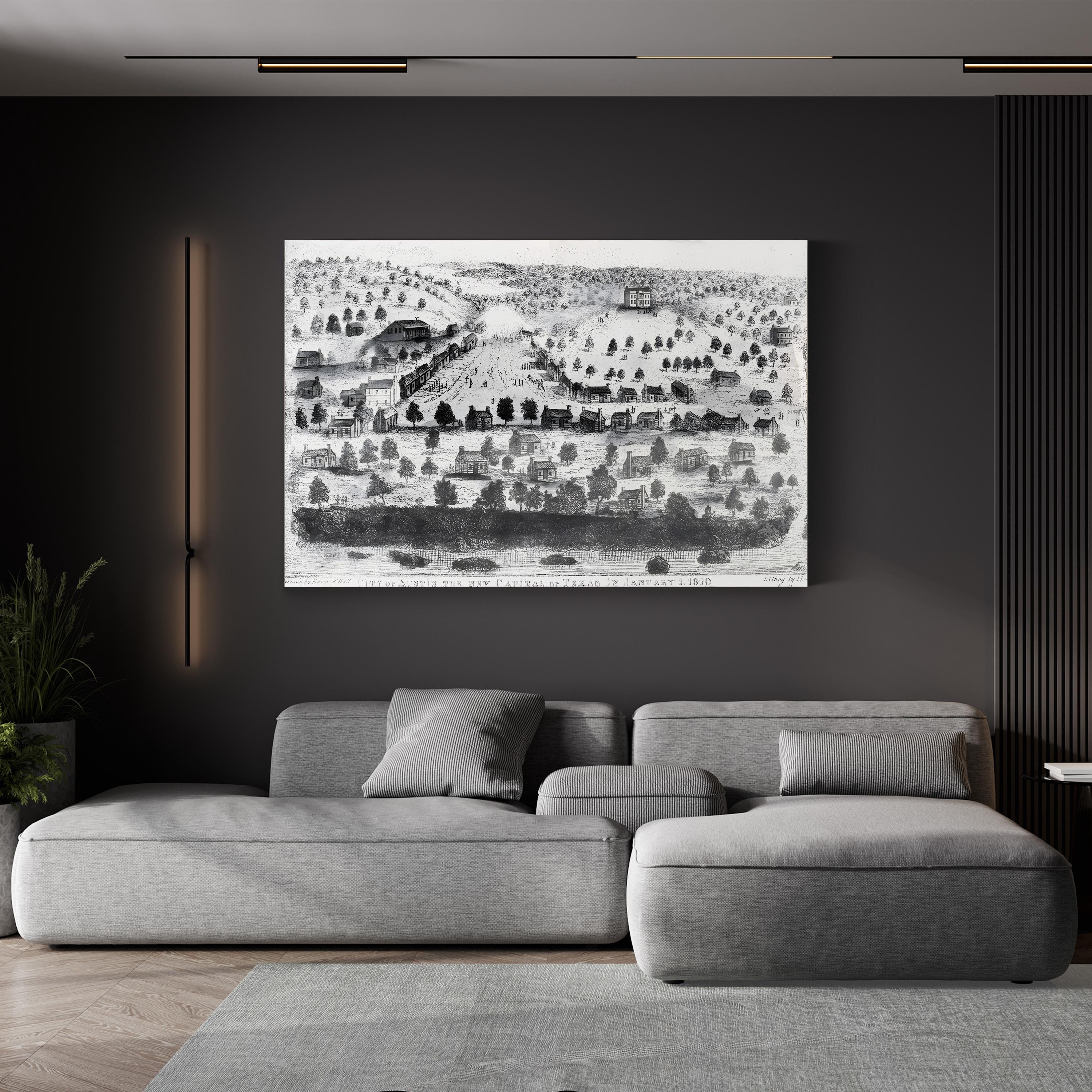 Vintage Austin, Texas Cityscape Print: 1840 Lithographic Urban View