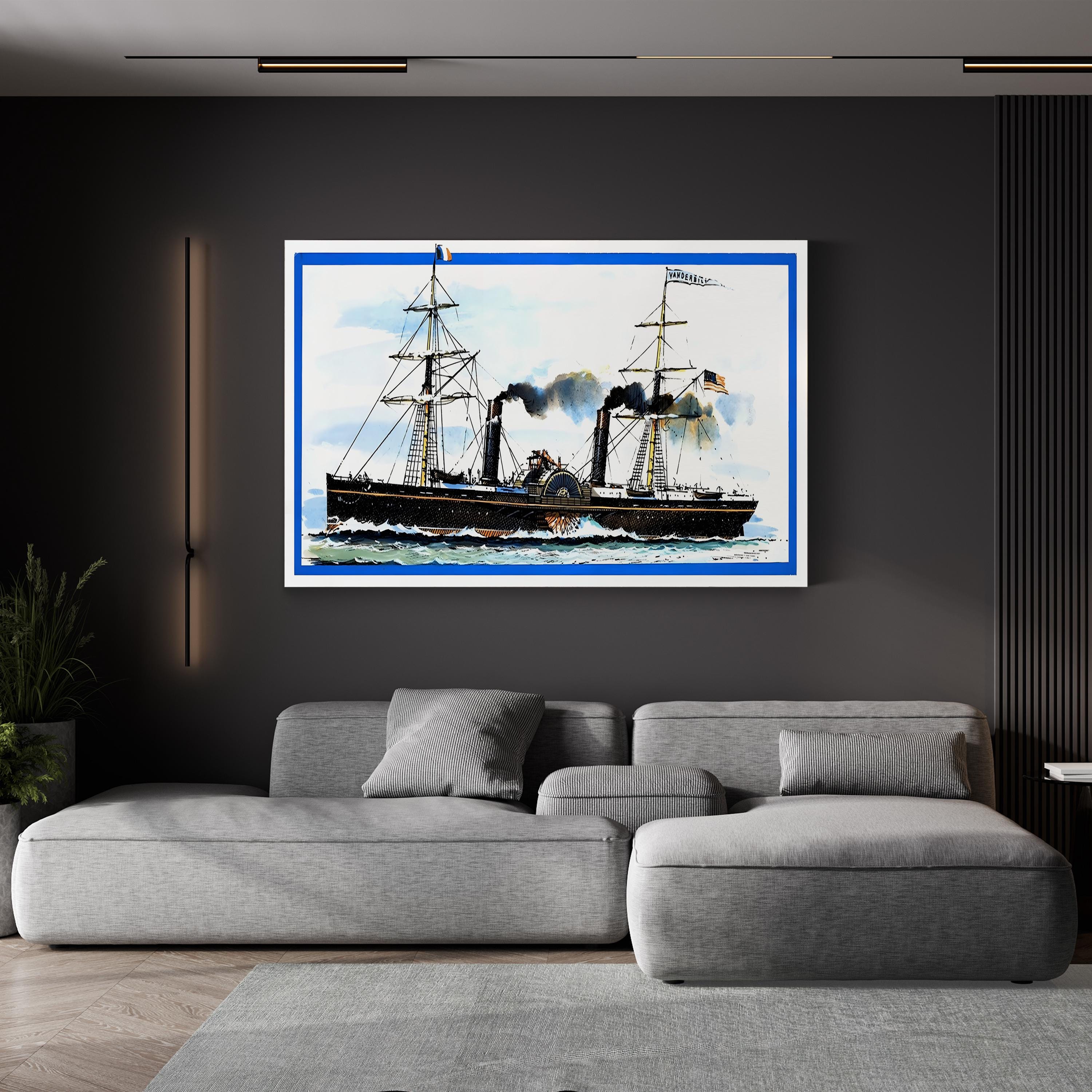 The American Paddle Steamer Vanderbilt Wall Art by John S. Smith – Vintage Maritime Illustration