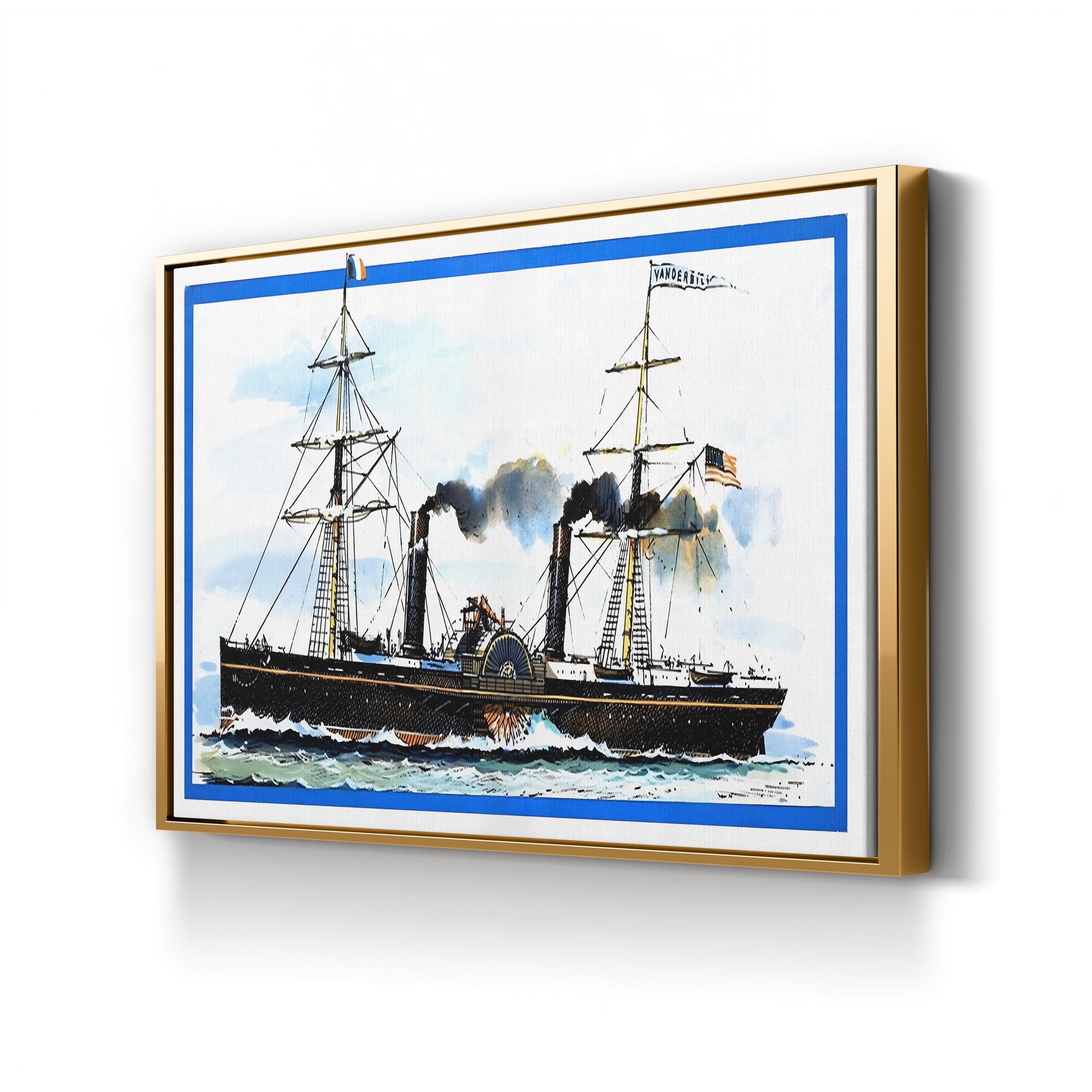 The American Paddle Steamer Vanderbilt Wall Art by John S. Smith – Vintage Maritime Illustration