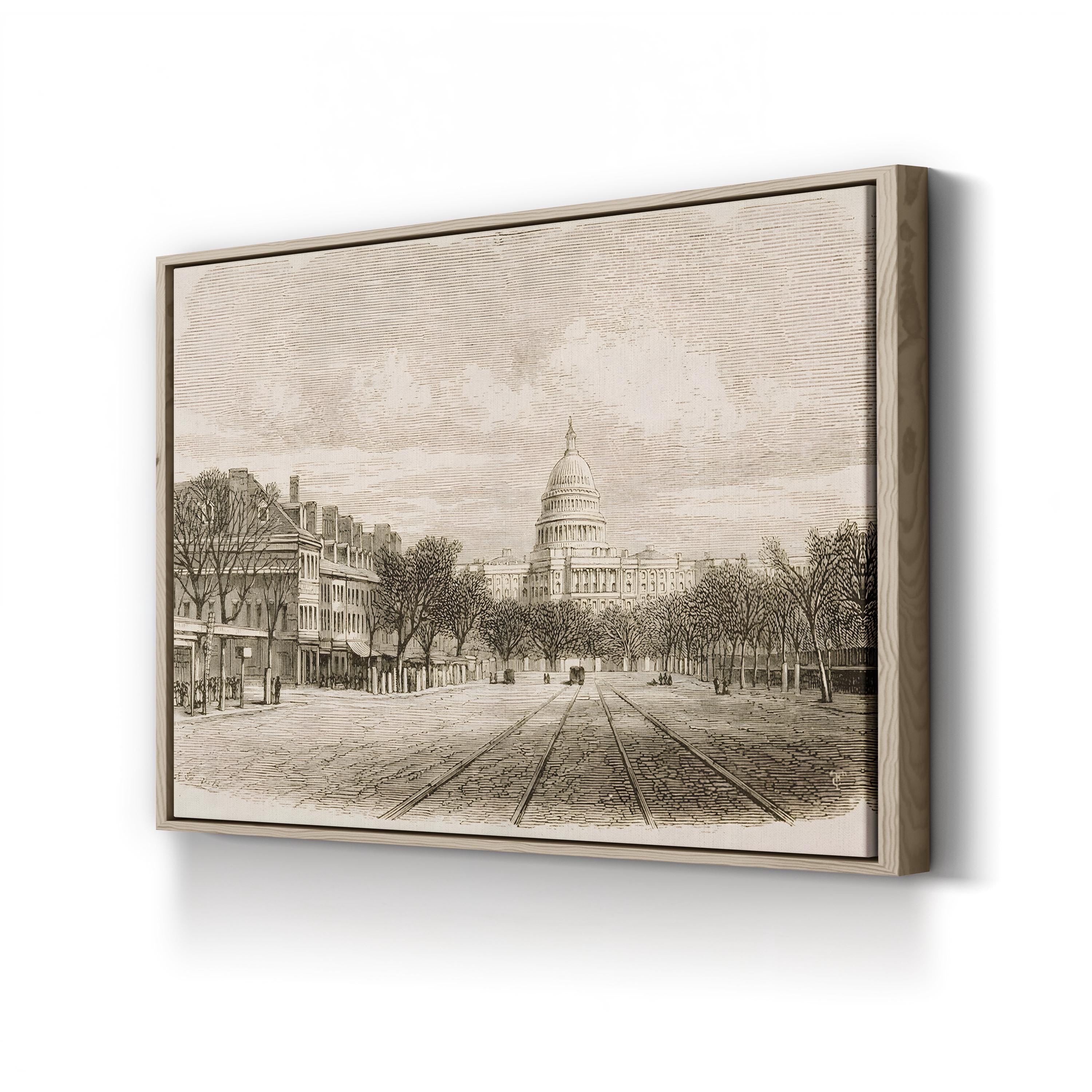 US Capitol Building, 1870s – Period Illustration Wall Art | Vintage Washington DC Canvas Print
