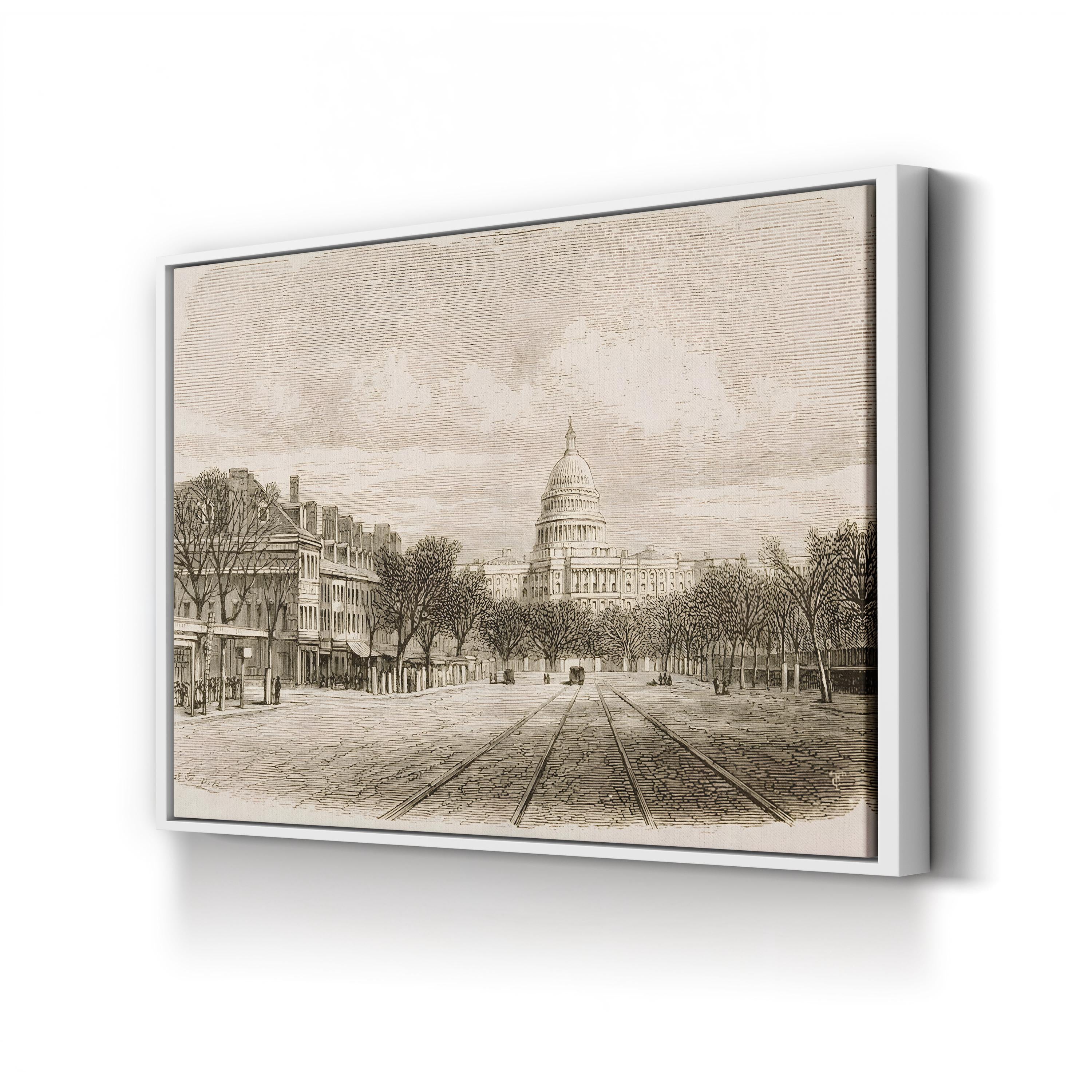 US Capitol Building, 1870s – Period Illustration Wall Art | Vintage Washington DC Canvas Print