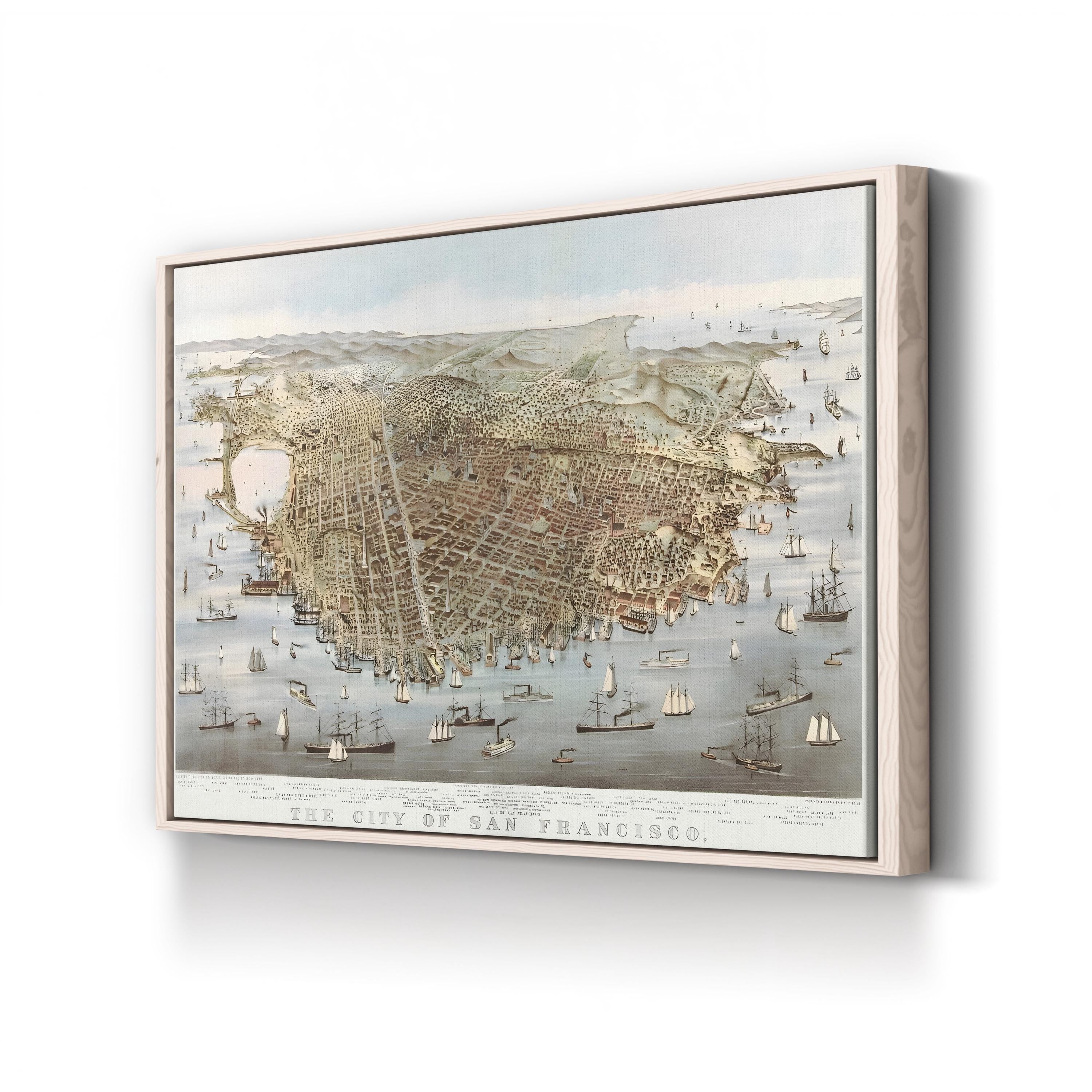 The City of San Francisco, Bird's-Eye View by Charles R. Parsons canvas print in a natural wood frame