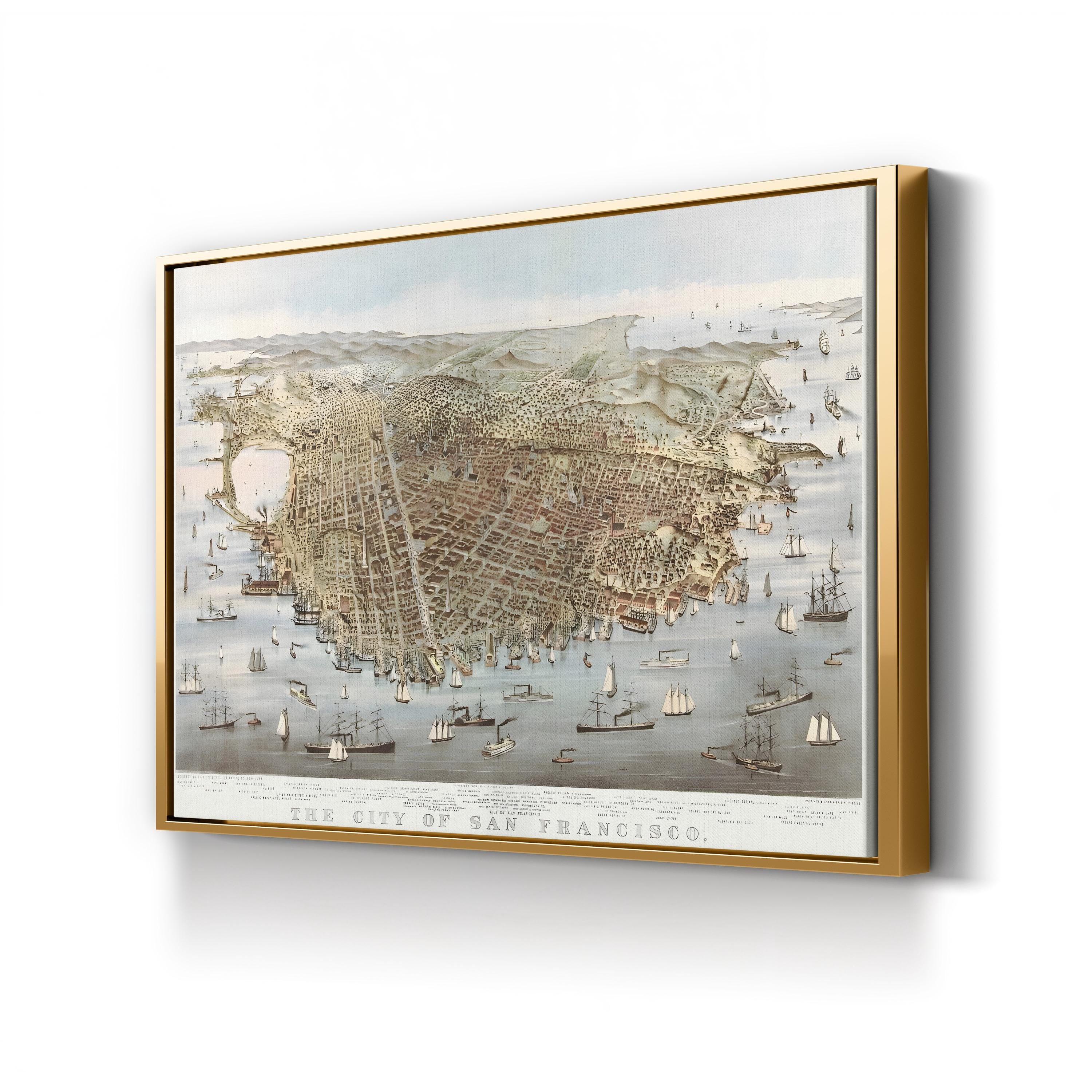 The City of San Francisco, Bird's-Eye View by Charles R. Parsons canvas print in a gold frame