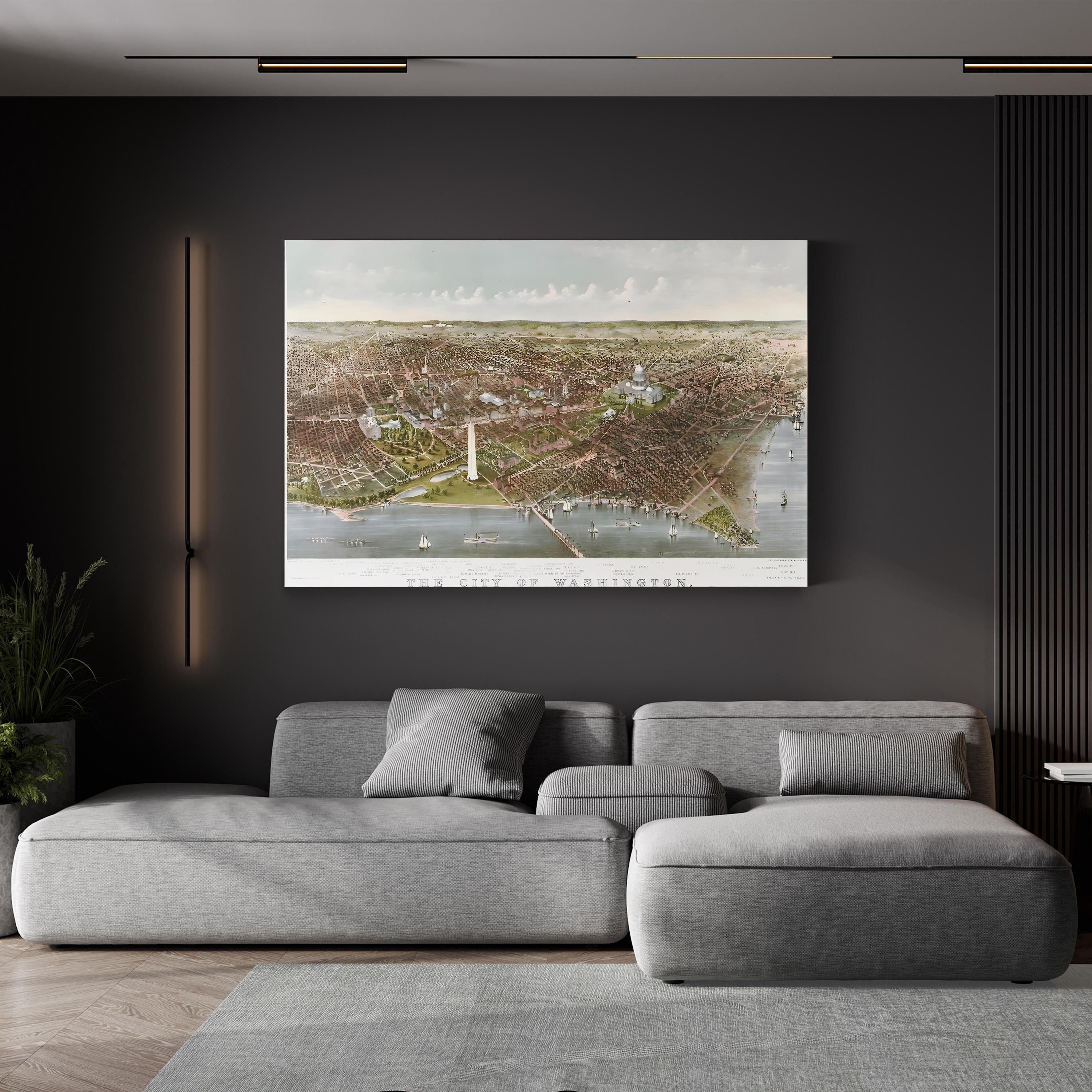 Washington DC Potomac View – Period Illustration Wall Art | 19th-Century Cityscape Canvas Print