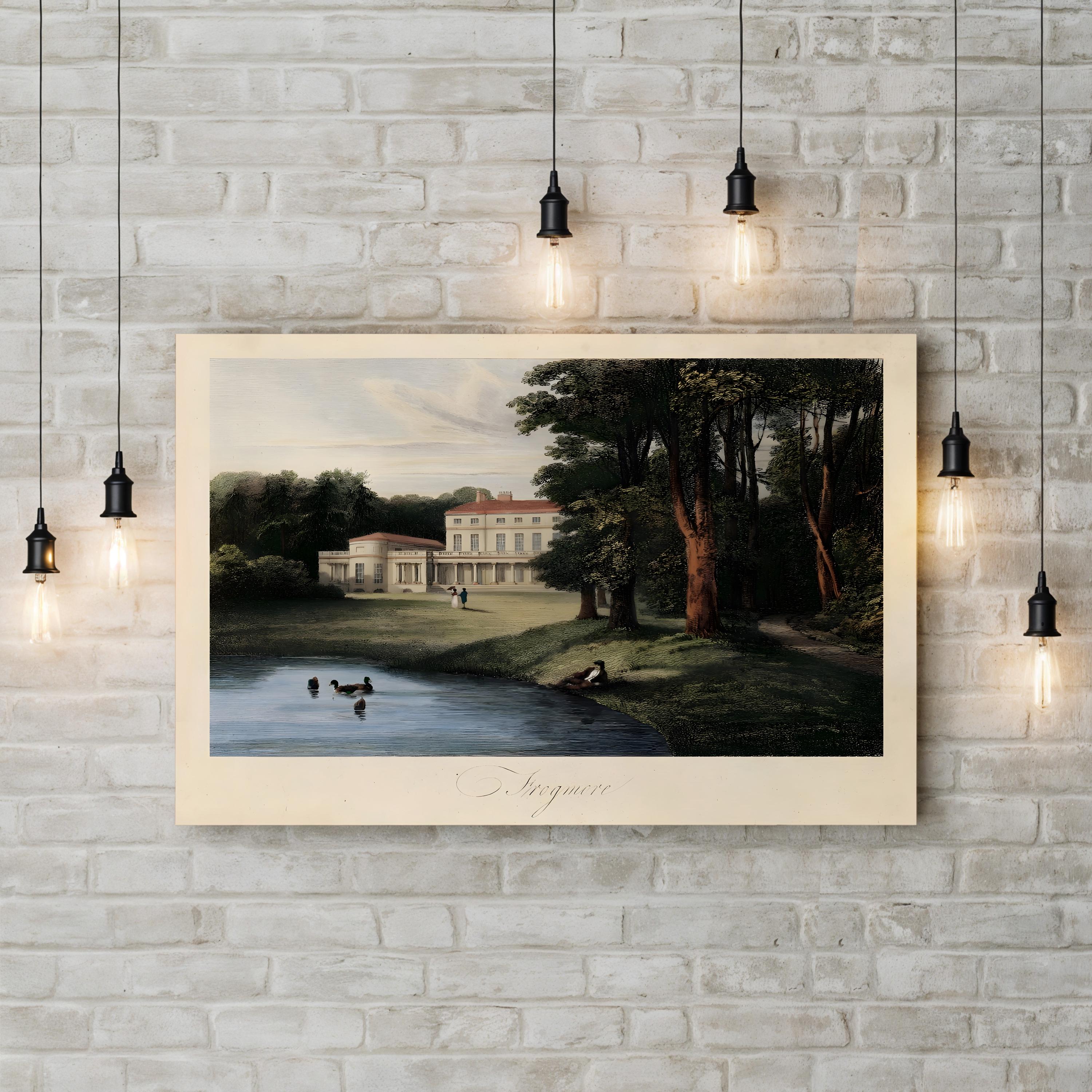 English Countryside I River Estate – Period Illustration Wall Art | Pastoral Landscape Canvas Print