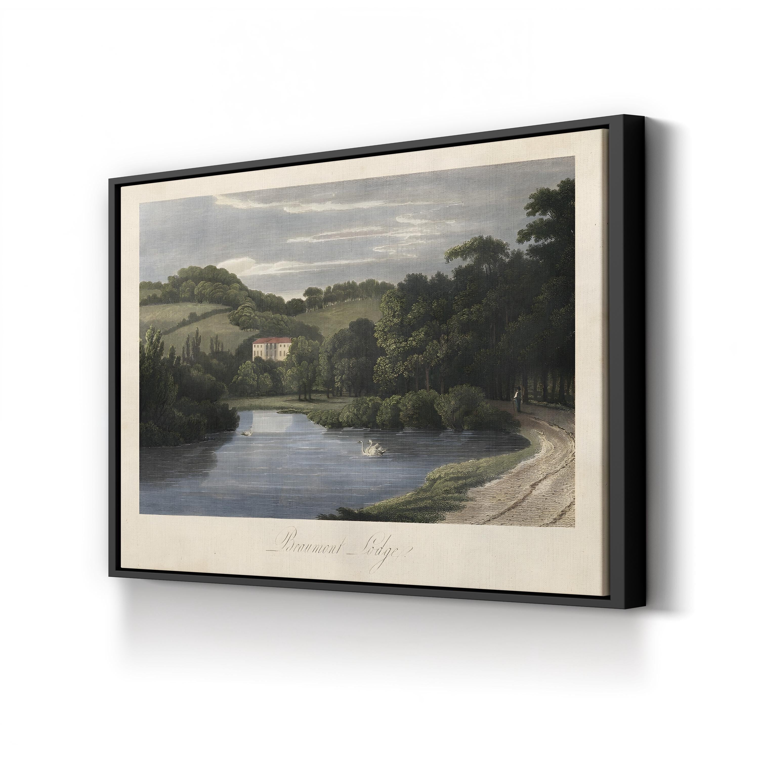 English Countryside III – Period Illustration Wall Art | Serene River Landscape Canvas Print