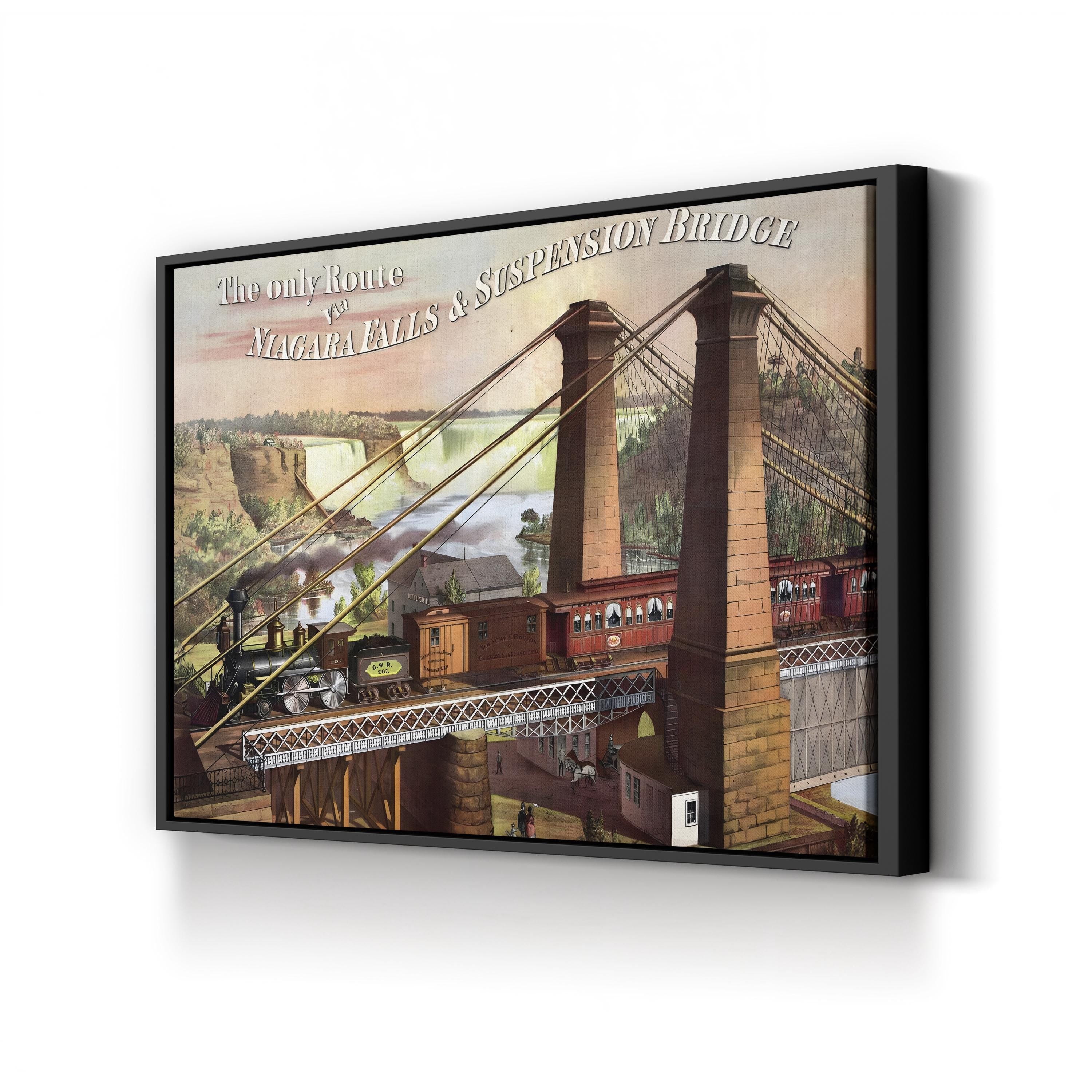 The Only Route Via Niagara Falls & Suspension Bridge, 1876 – Vintage Travel Illustration Wall Art